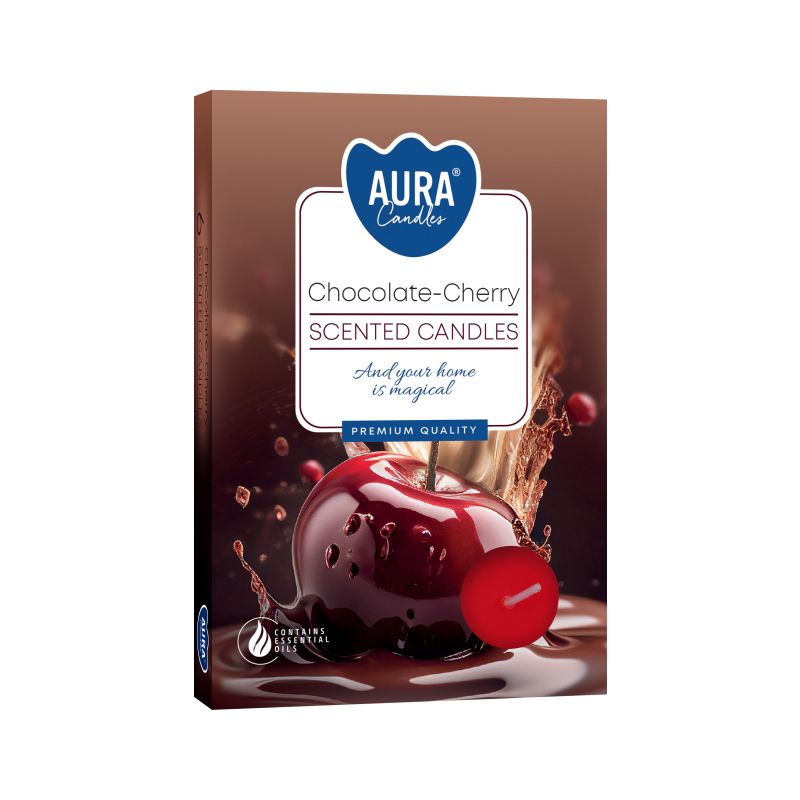 Set of 6 Scented Tealights with Chocolate and Sour Cherry Aroma