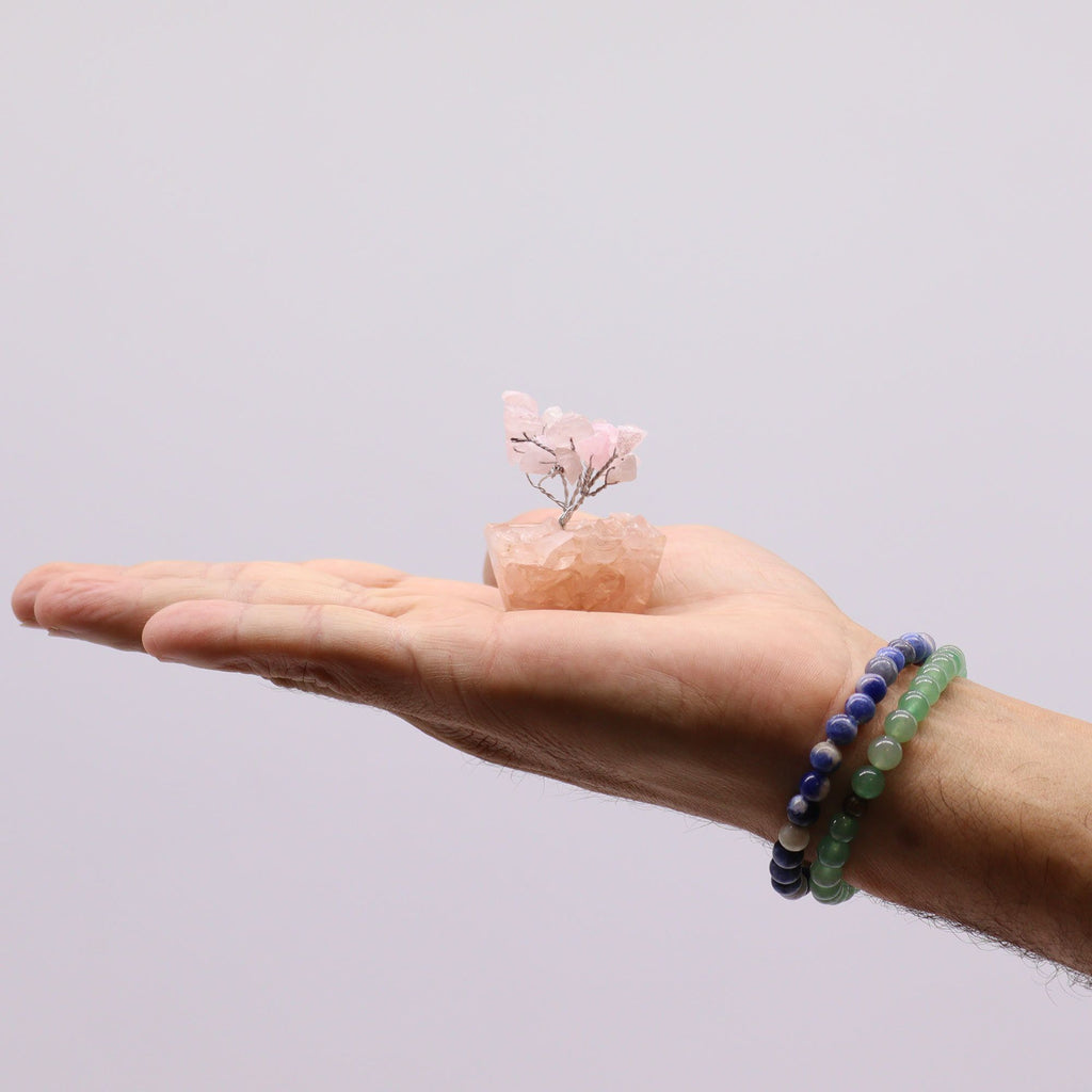 Mini Gemstone Tree on Orgonite Base with 15 Rose Quartz Stones