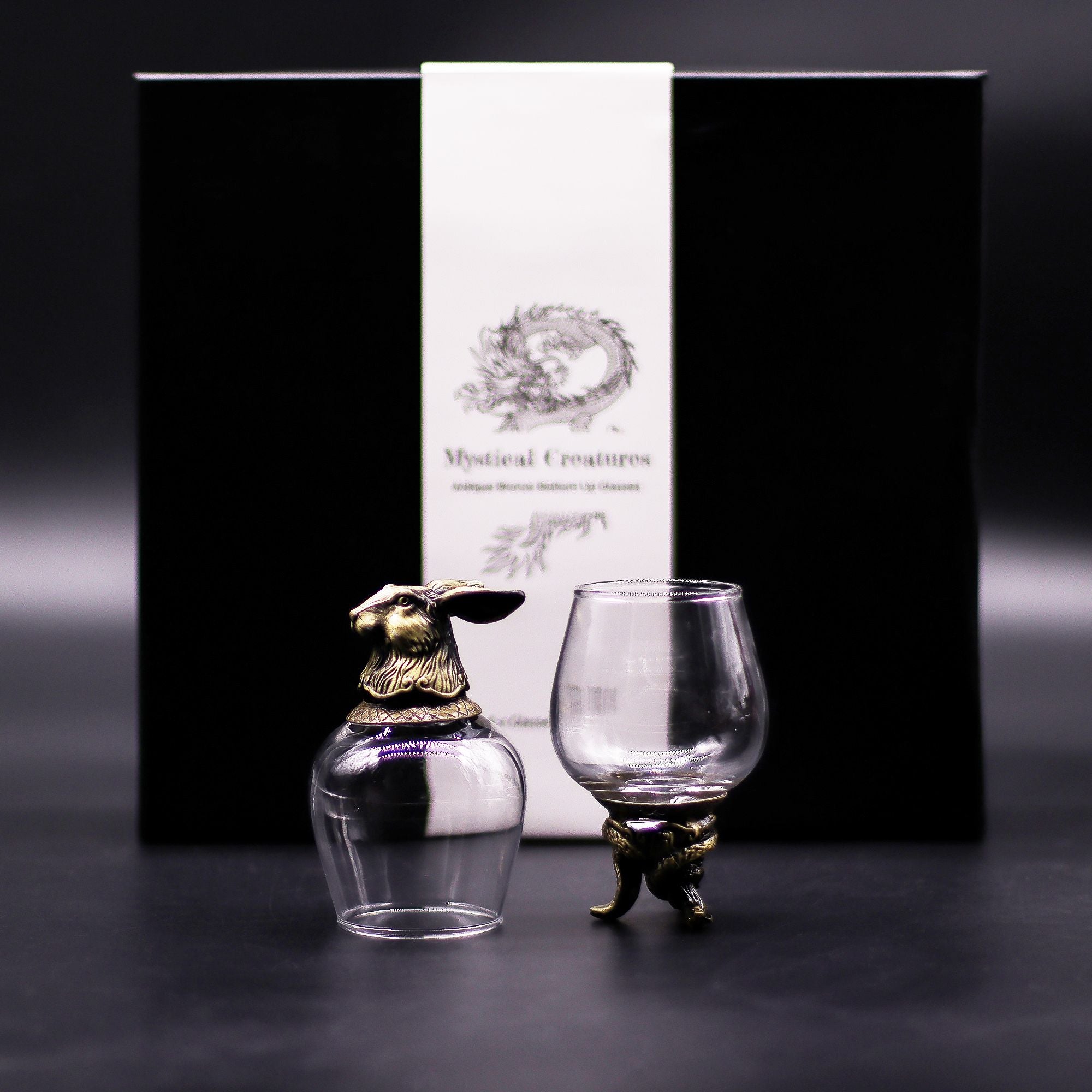 Gift Set of 6 Mystical Creatures Glasses with Antique Bronze Design
