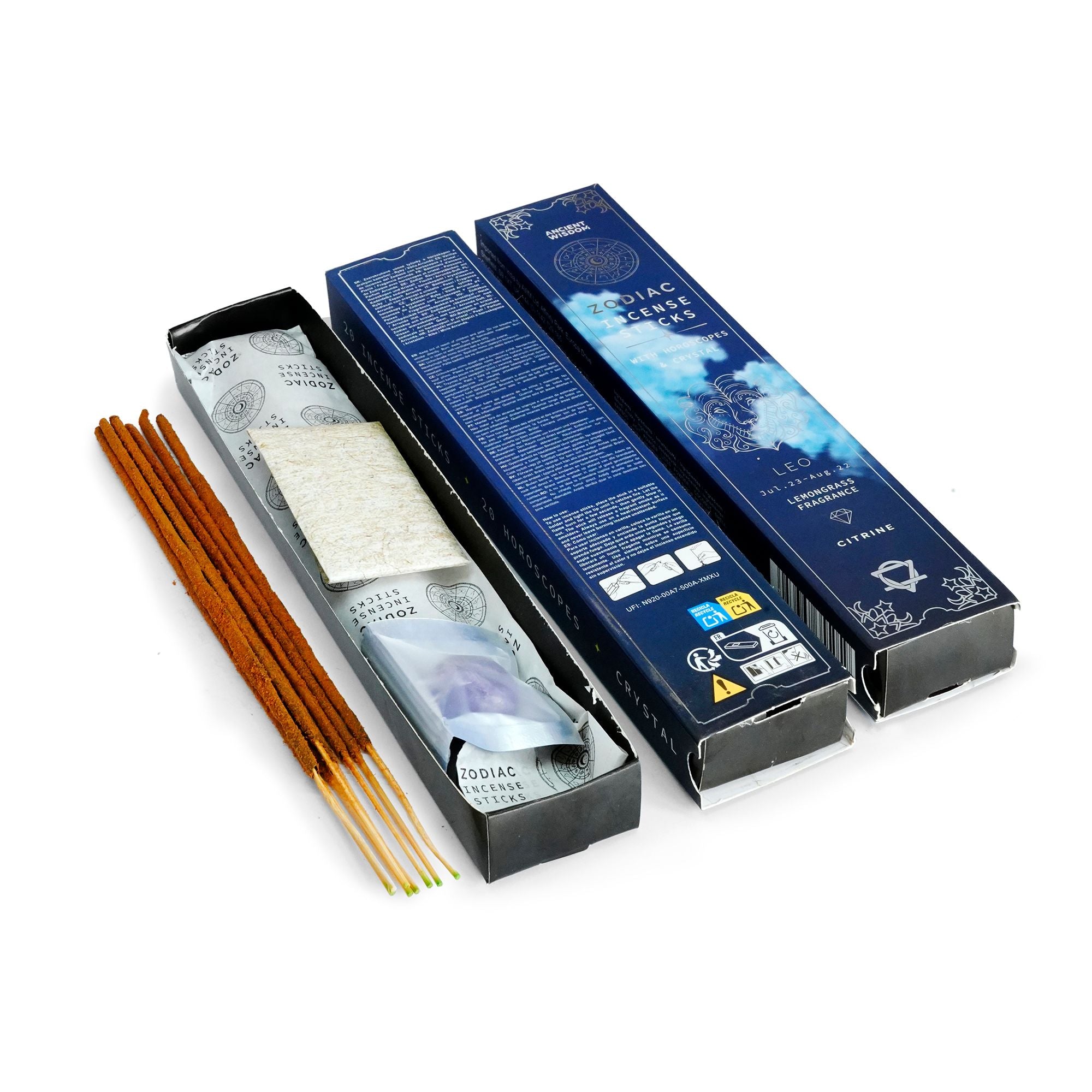 Lemongrass Zodiac Gemstone Crystal Incense Set for Leo Lovers