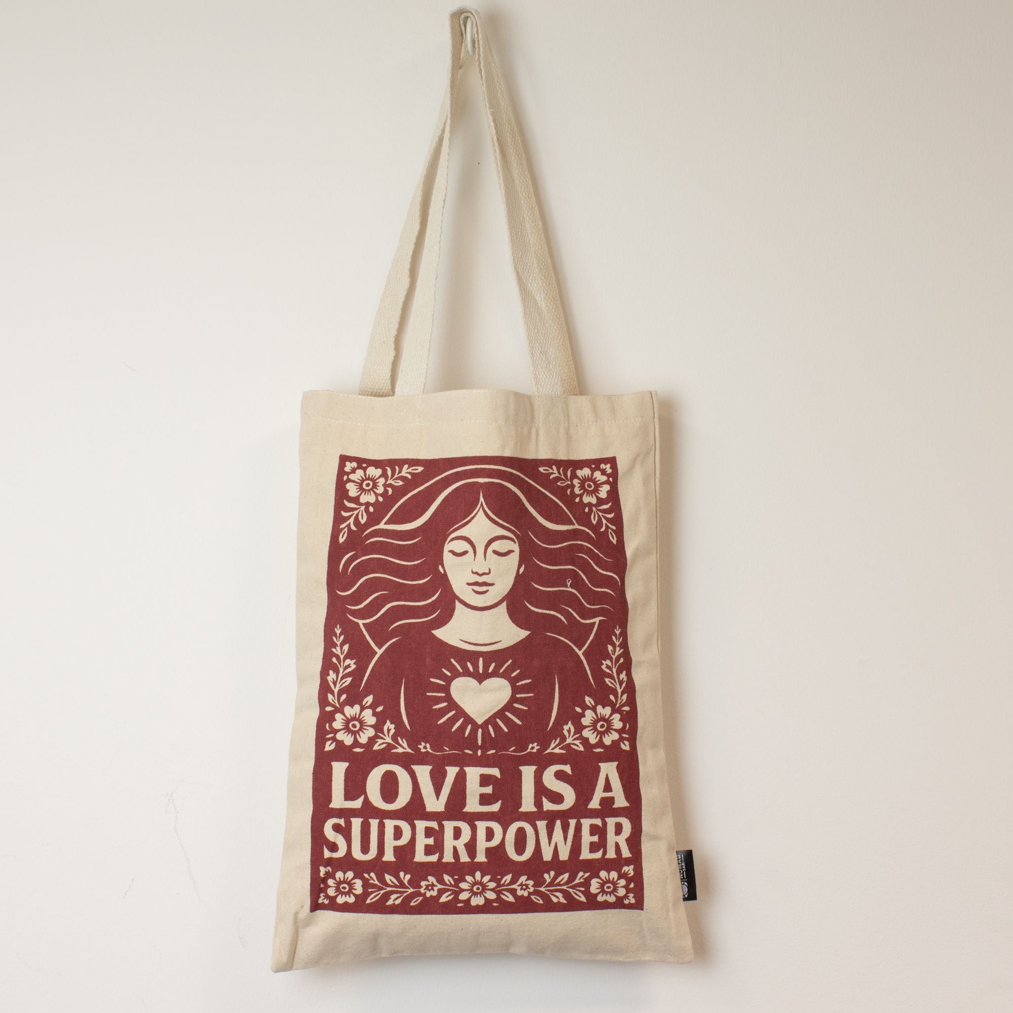 Nomad Sari Iconic Toni Tote Bag with Love is a Super Power Design