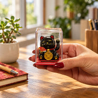Mini Solar Powered Japanese Lucky Cat in Display Box – Black
