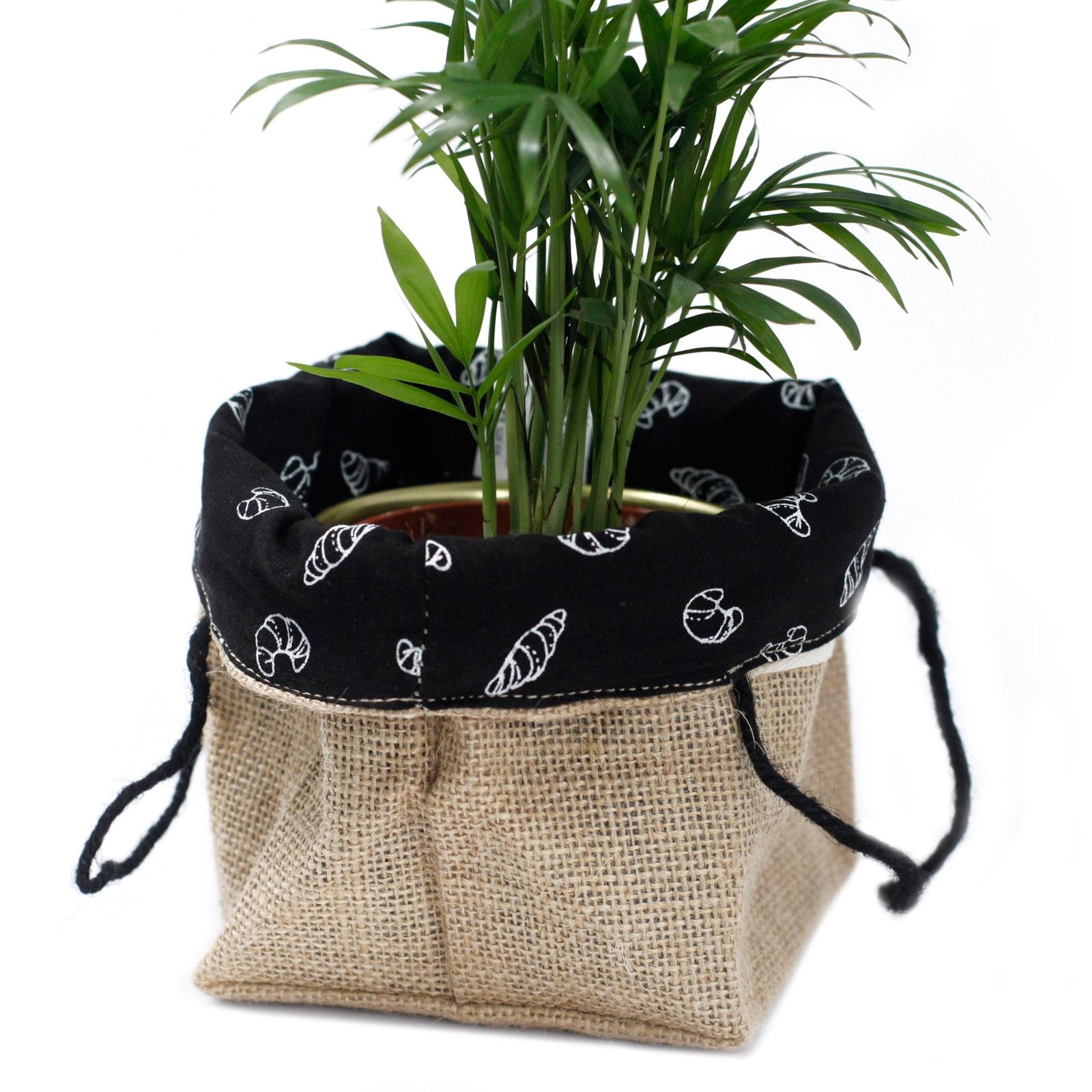 Natural Jute Cotton Gift Bag with Elegant Black Lining Medium