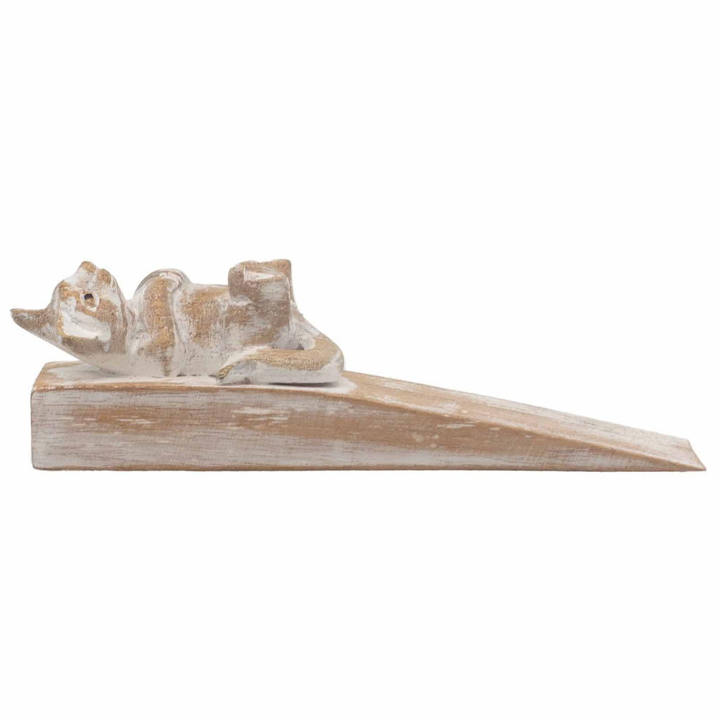 Hand Carved Kitten Doorstop for Charming Home and Office Décor