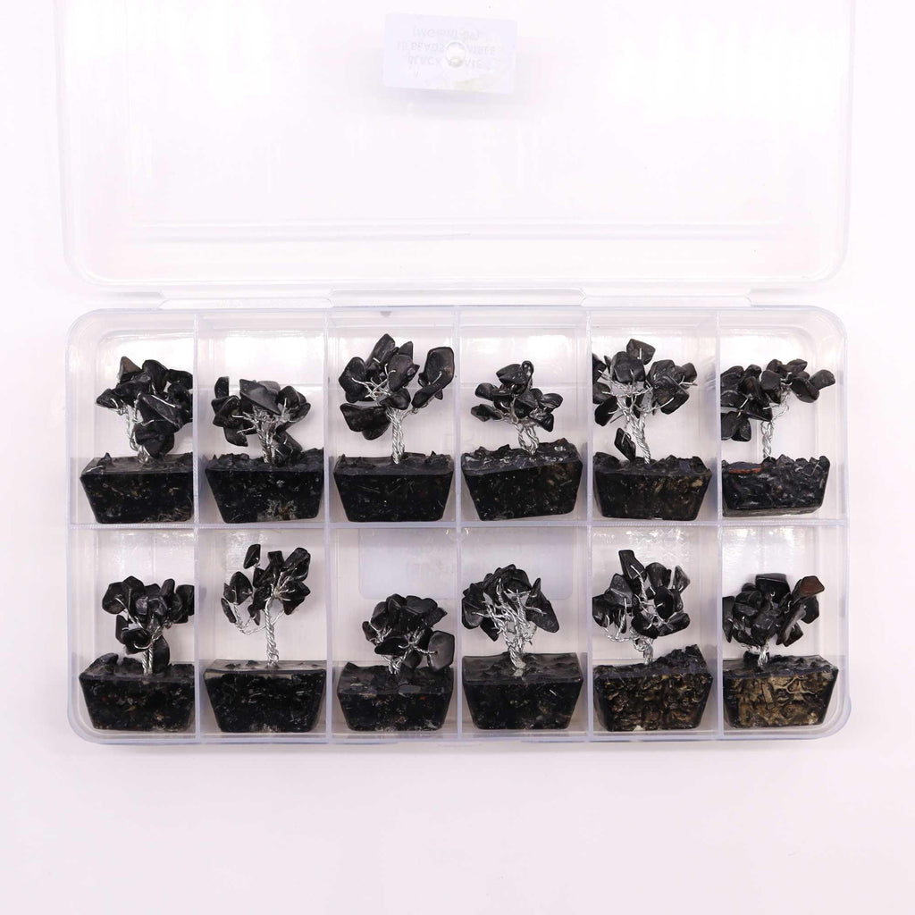 Mini Gemstone Tree on Orgonite Base with Black Agate 15 Stones