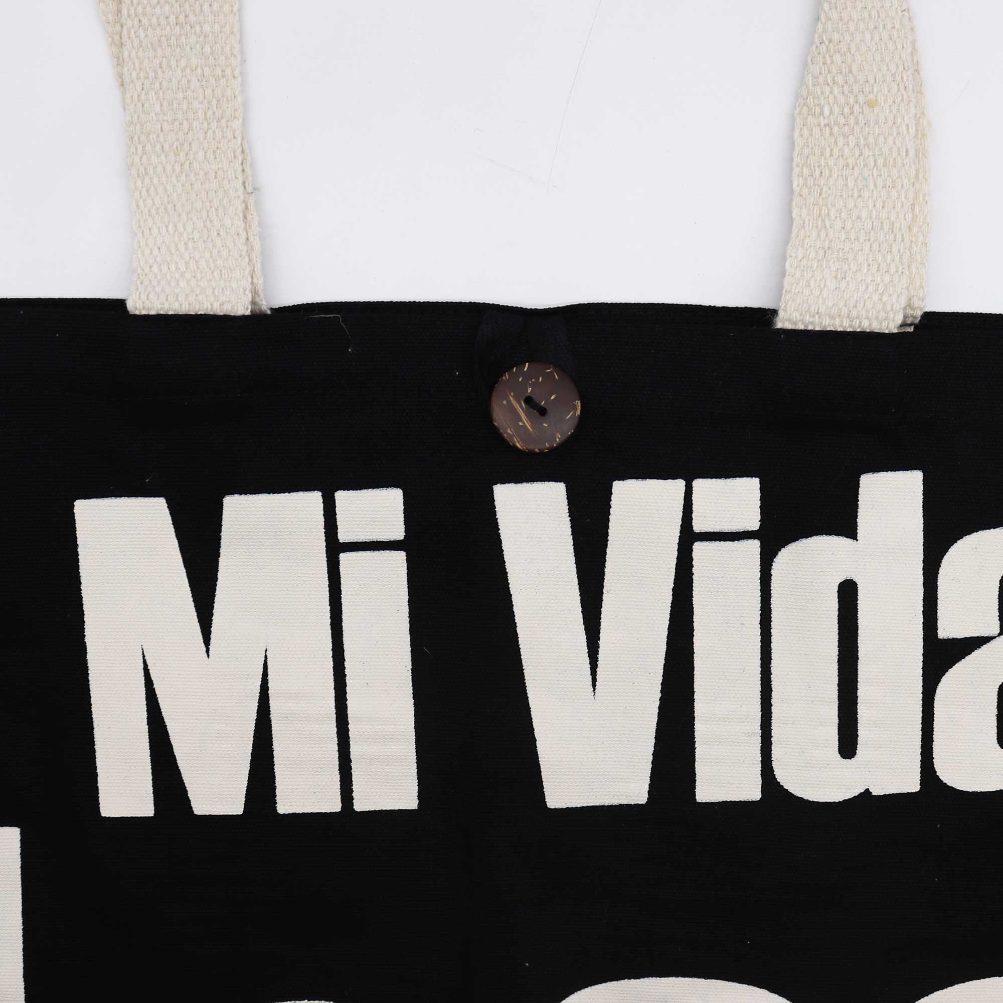 Iconic Classic Tote Bag Mi Vida Loca Black Natural with Skull Design