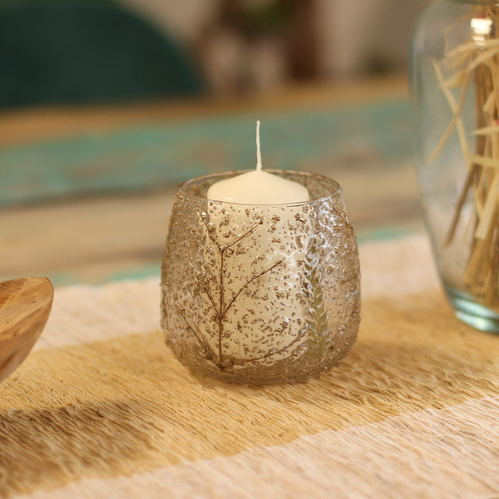 Natural Floral Glass Candle Holder Pino for Home Decor 10x9cm