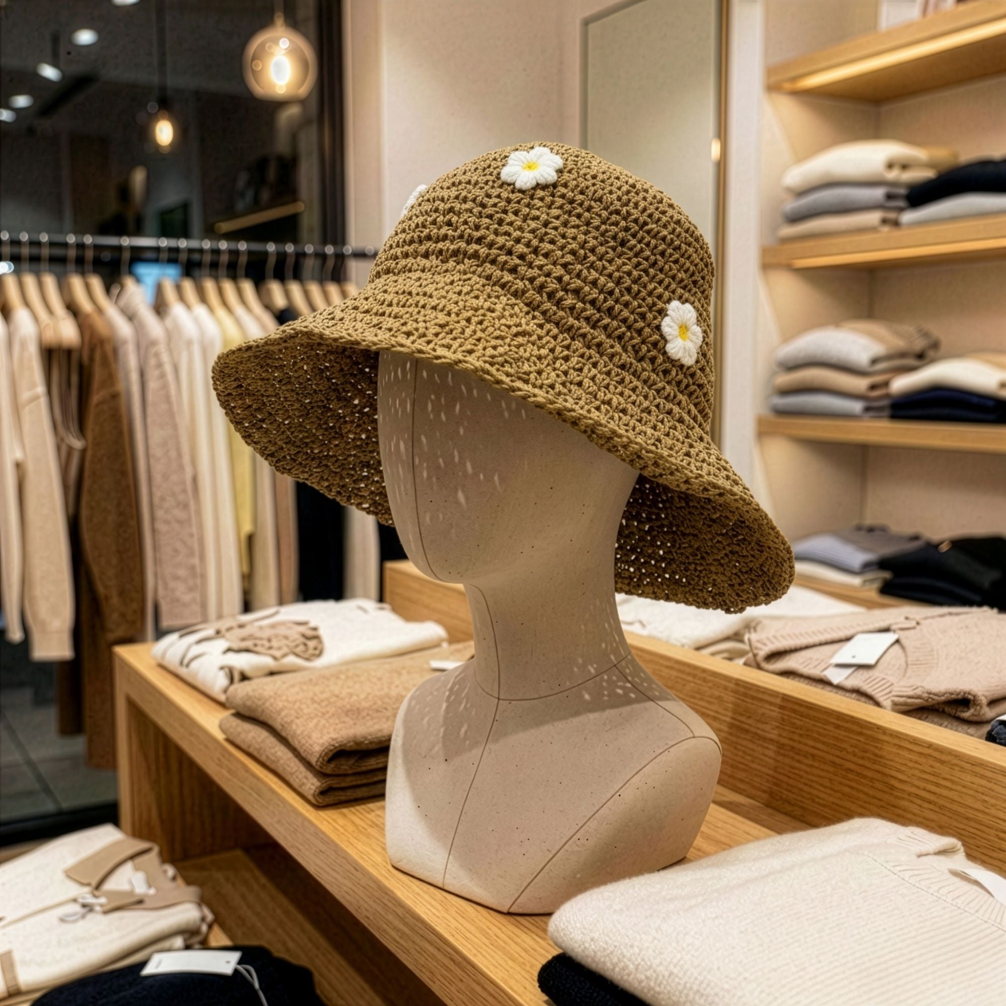 Nomad Sari Floppy Straw Sun Hat in Coffee and Daisies Design