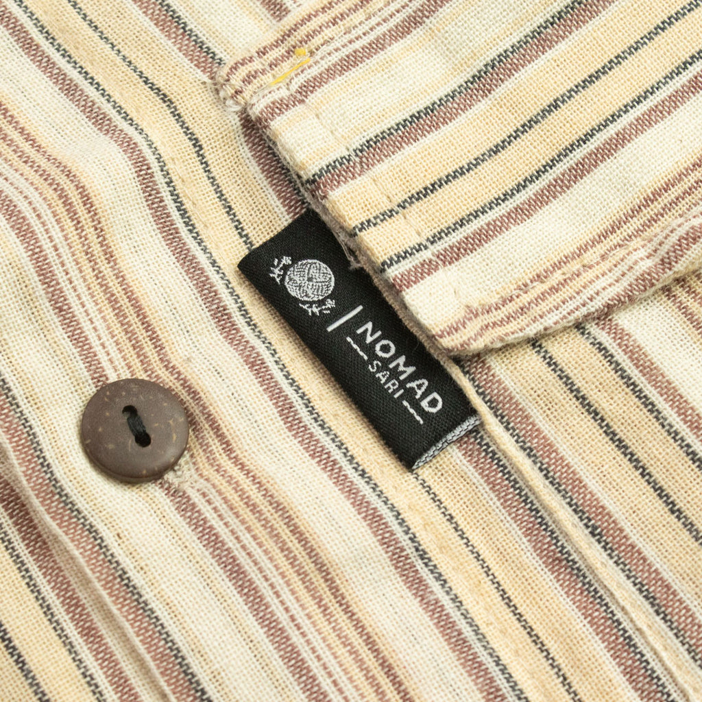 Nomad Sari Grandad Shirt in Brown Beige with Classic Stripes