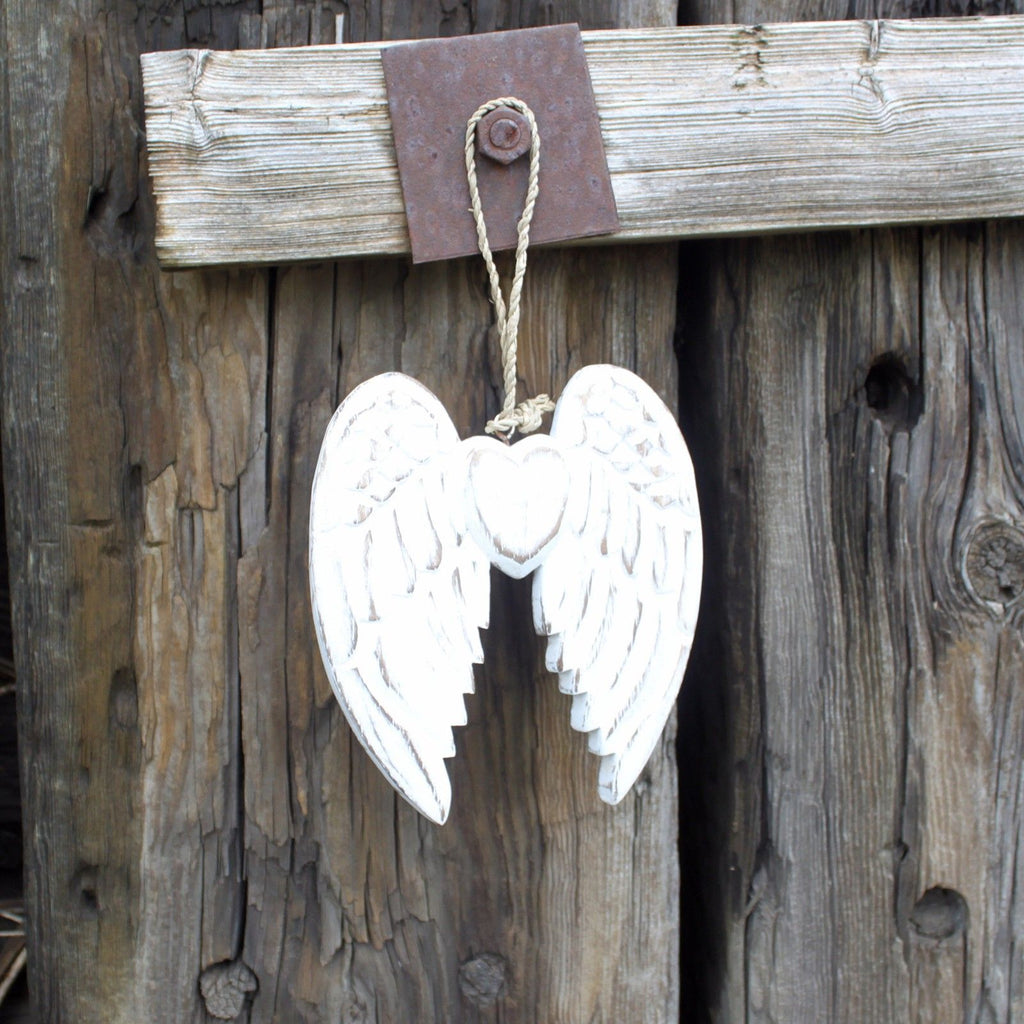 Hand Crafted Small Double Angel Wing & Heart Decoration 15cm