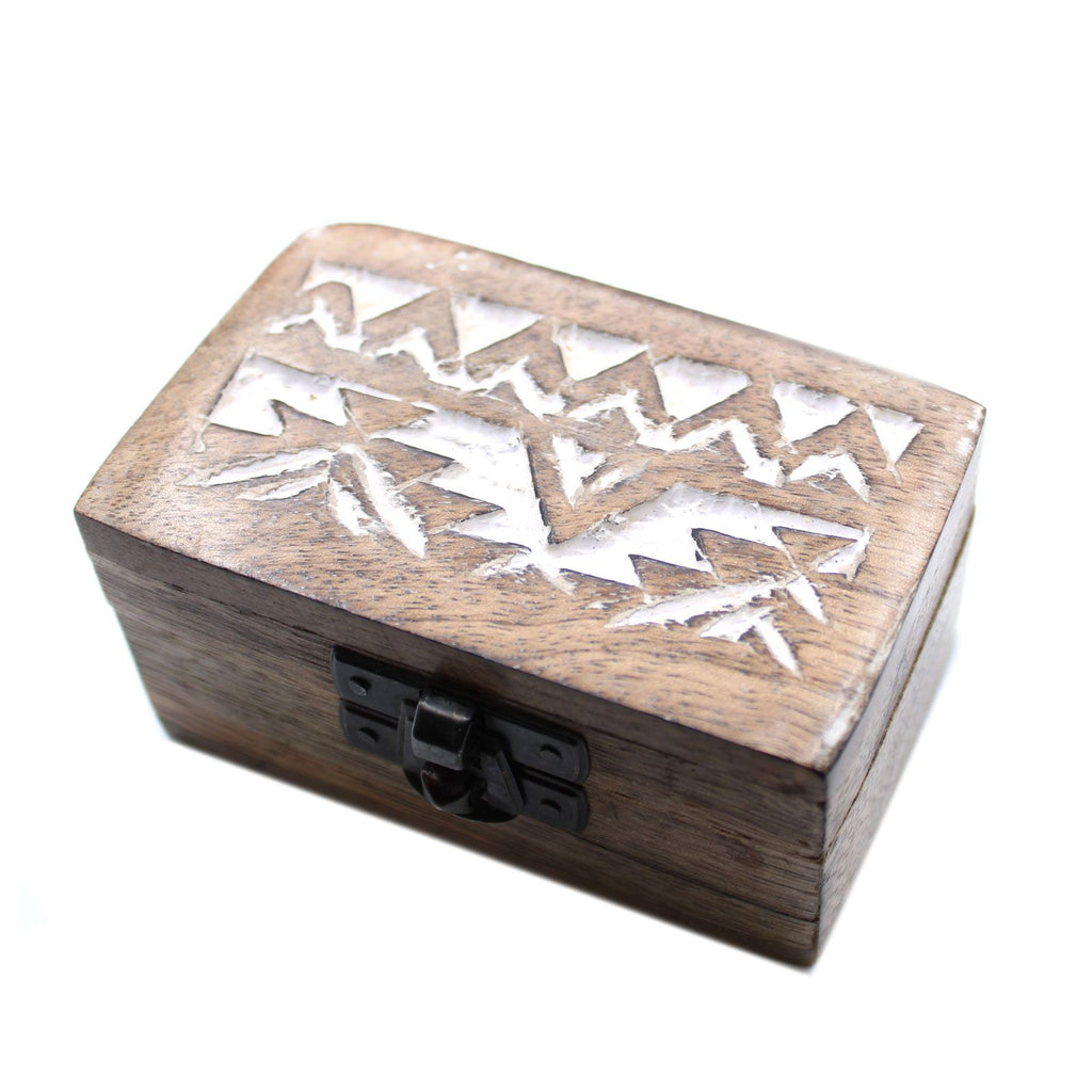 White Washed Wooden Box with Slavic Design for Pill Storage