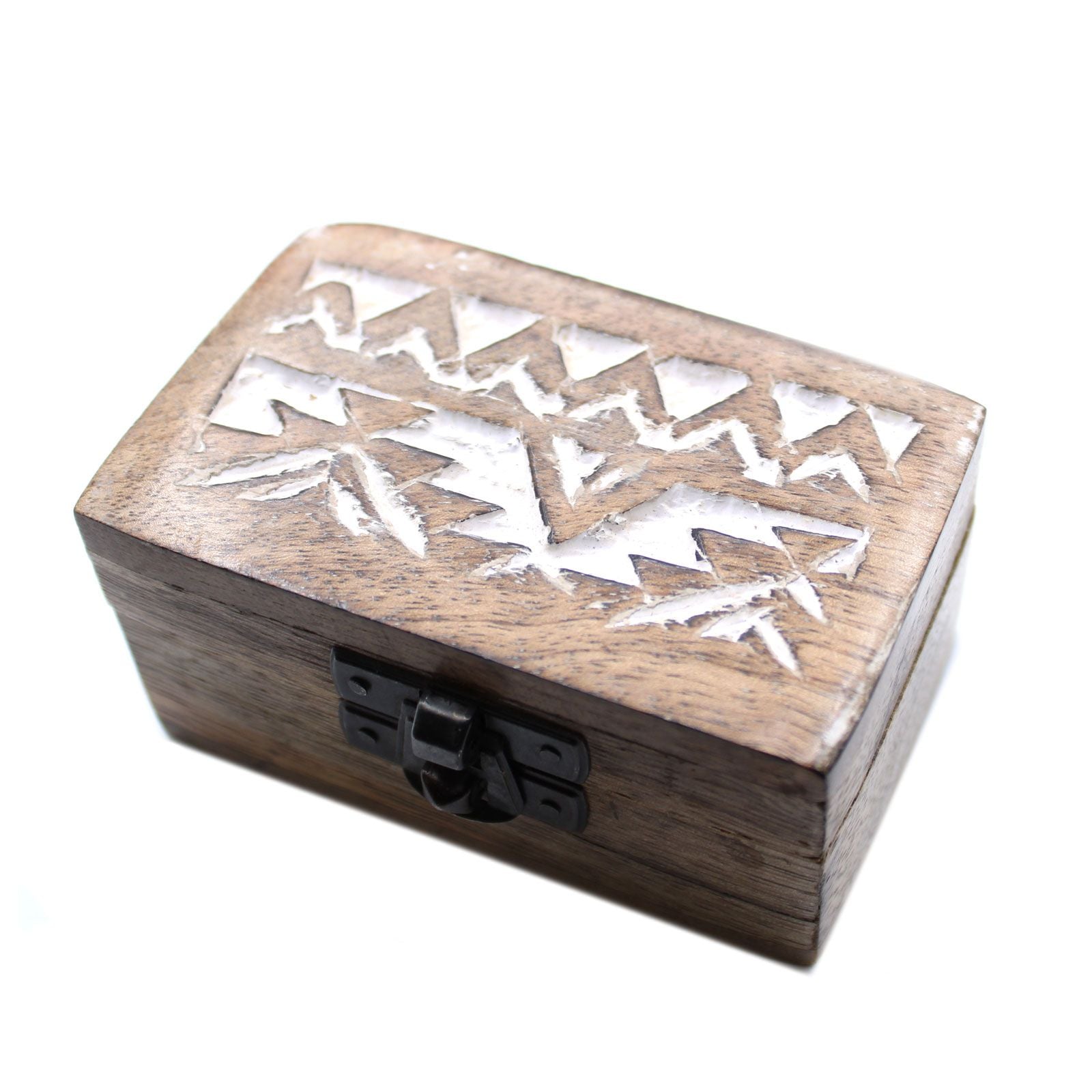 White Washed Wooden Box with Slavic Design for Pill Storage