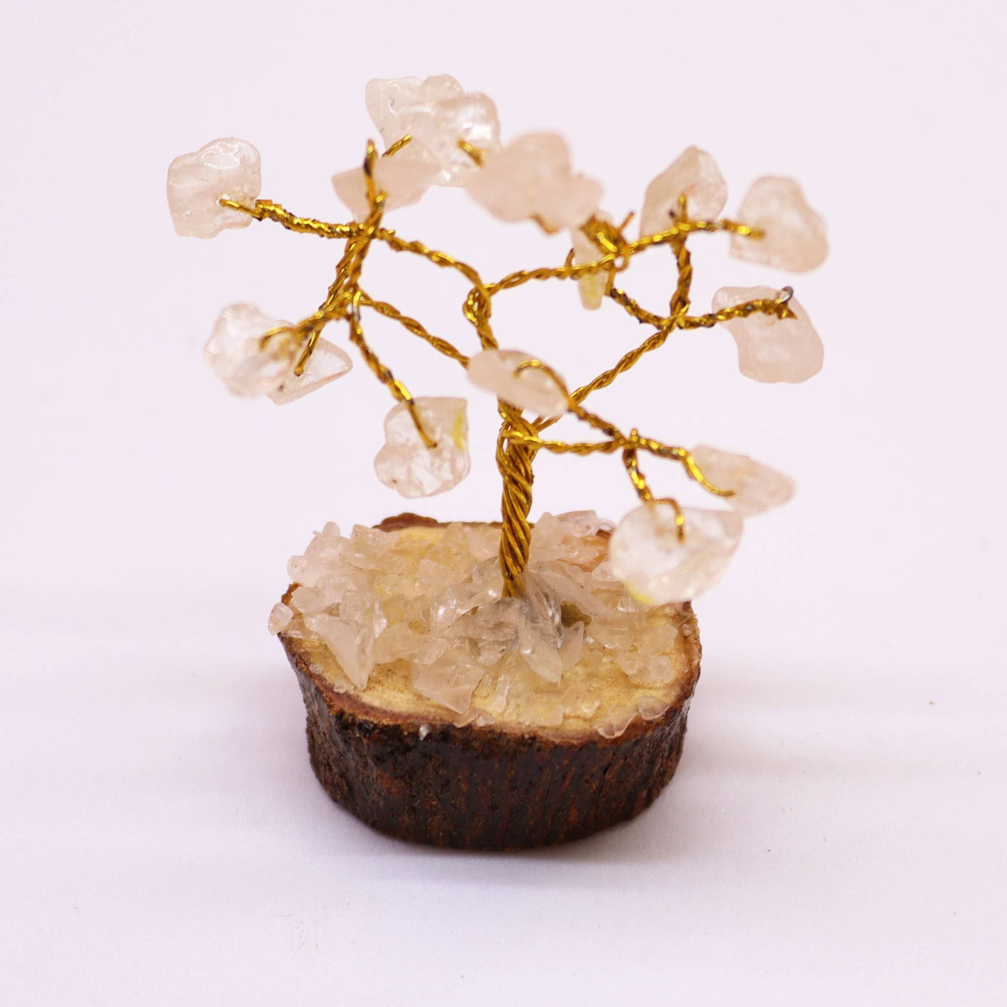 Mini Gemstone Tree on Wood Base with Rock Quartz and 15 Stones