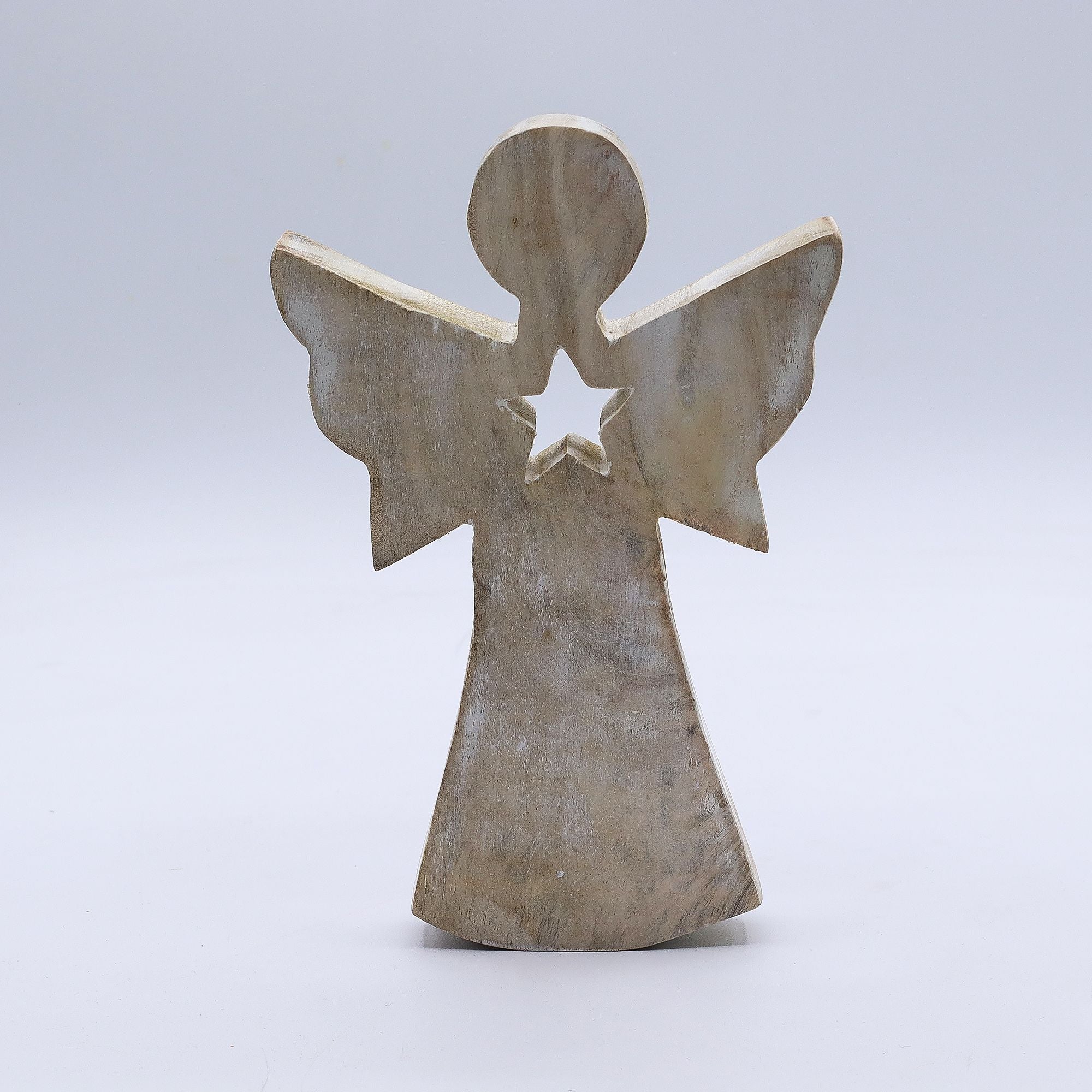 Mango Wood Angel Whitewash with Star Cut Out for Home Decor