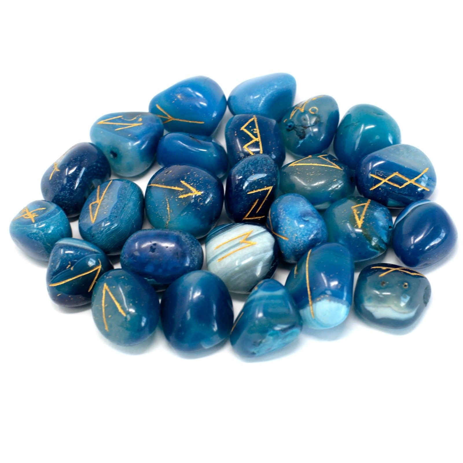 Runes Stone Set in Pouch with Blue Onyx for Mystical Insights