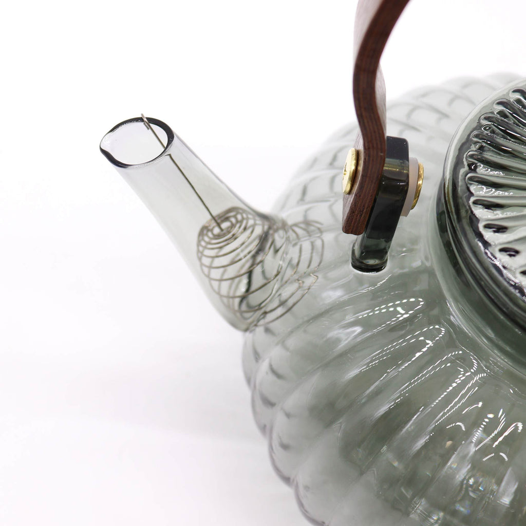 Glass Infuser Teapot with Charcoal Ribbed Pearl Design 950ml