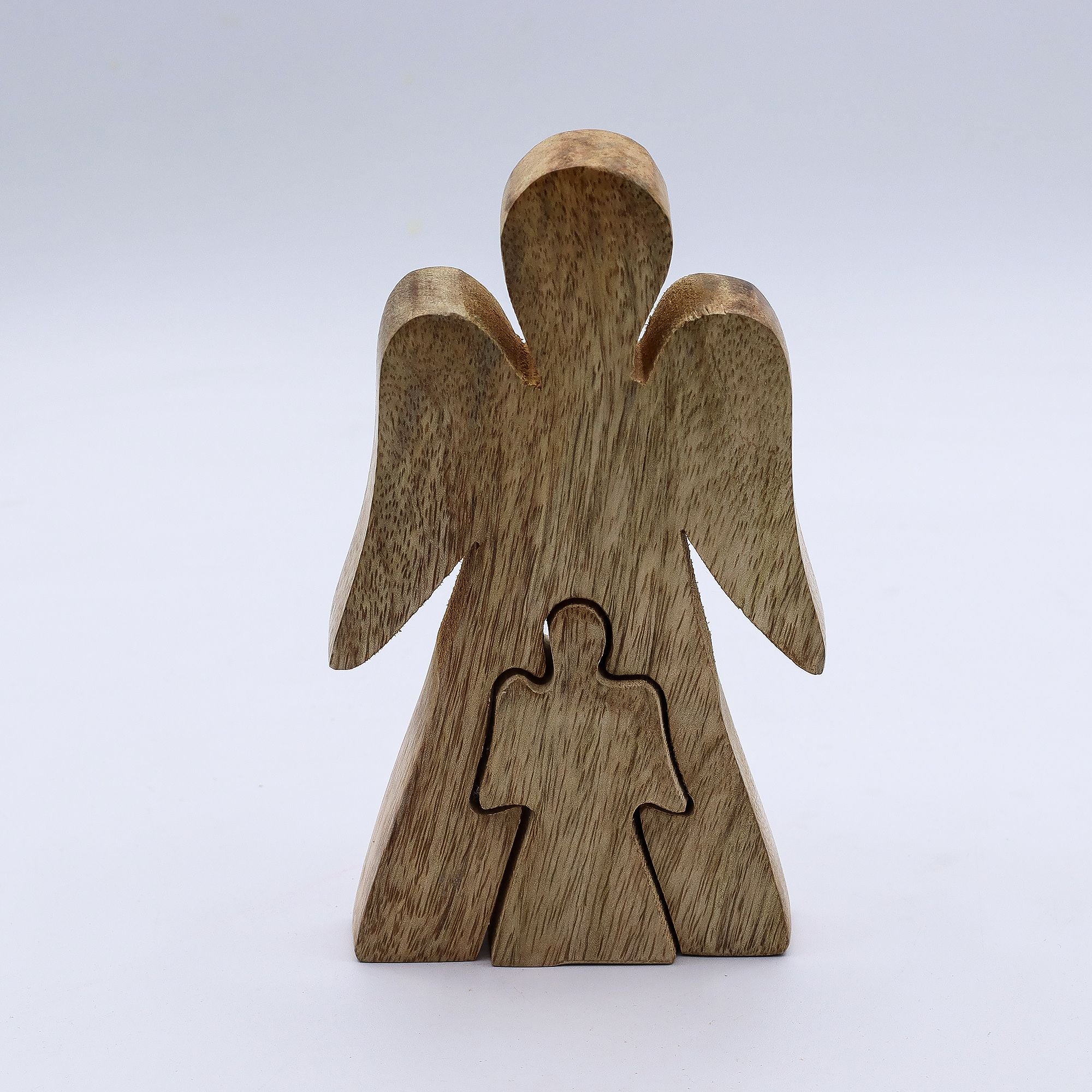 Mango Wood Angel Figurine in White Enamel for Home Decor