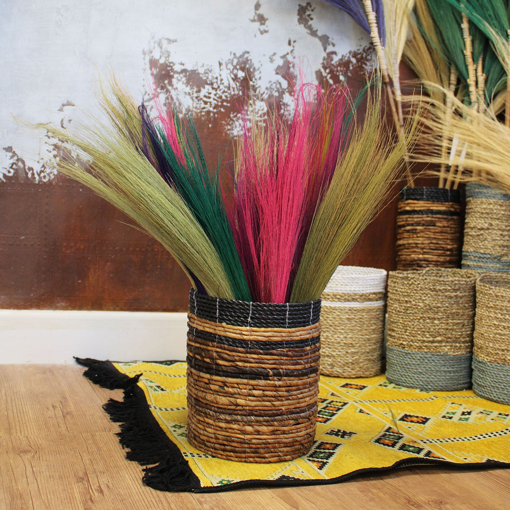 Set of 4 Vivid Coloured Pampas Long Brooms for Home Decor