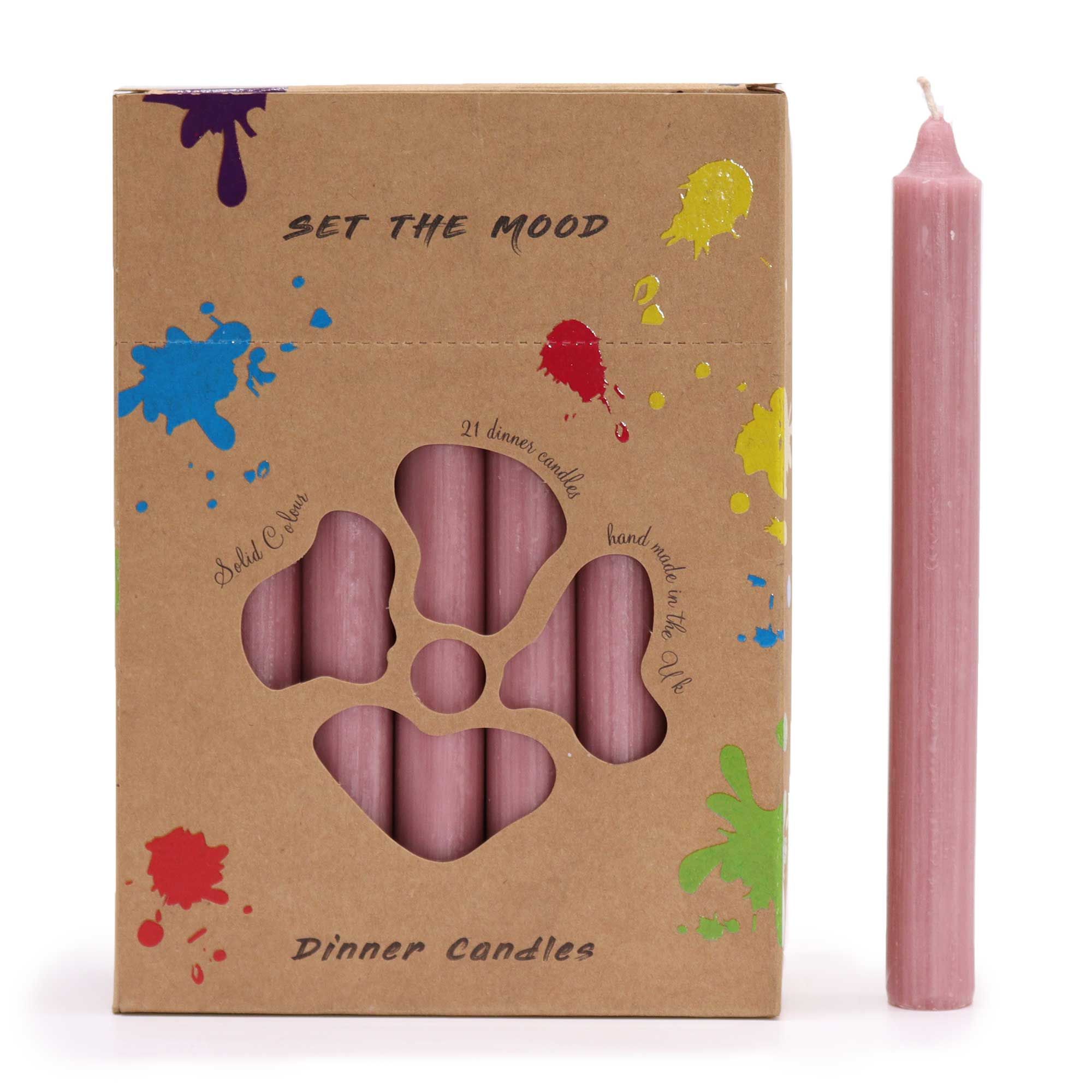 Solid Colour Dinner Candle Set Pack of 21 in Rustic Dusty Pink