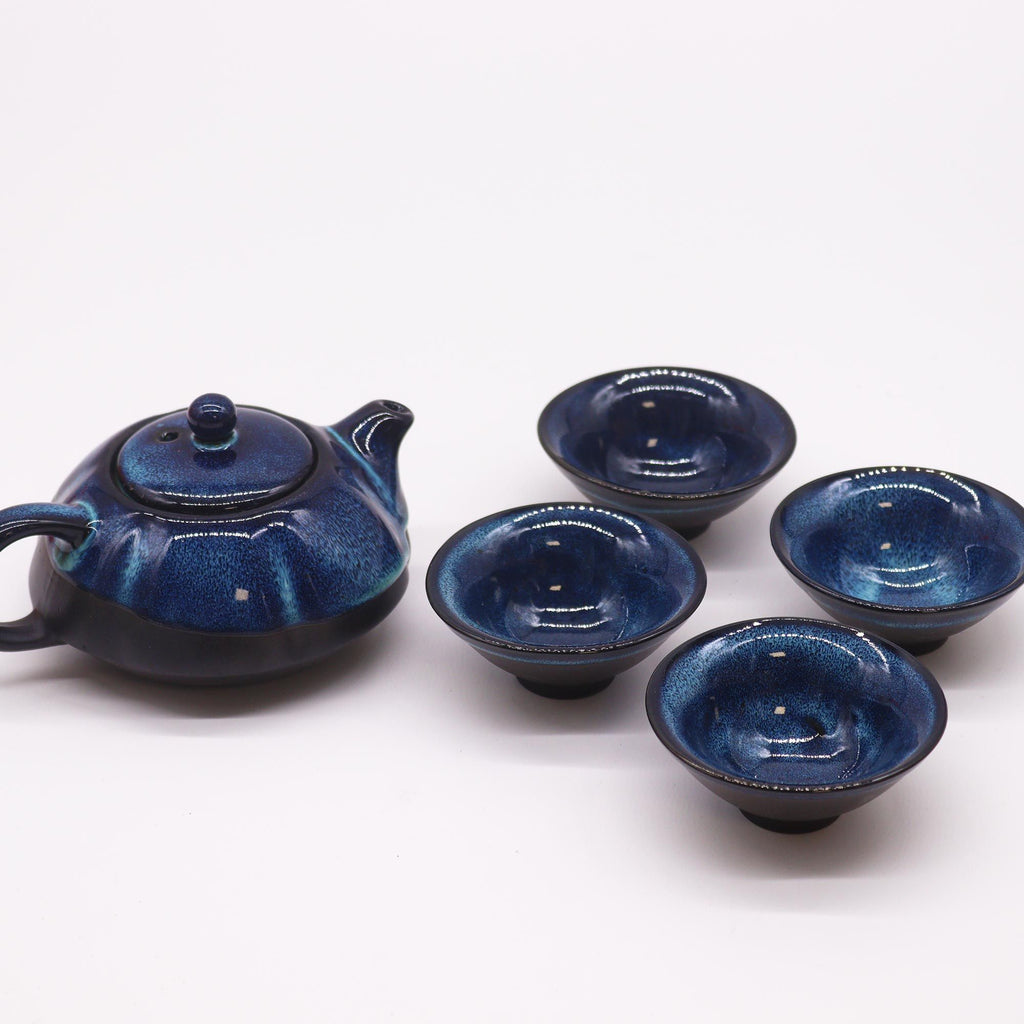 Herbal Blues Teapot Set with Beautiful Pot and Four Matching Cups