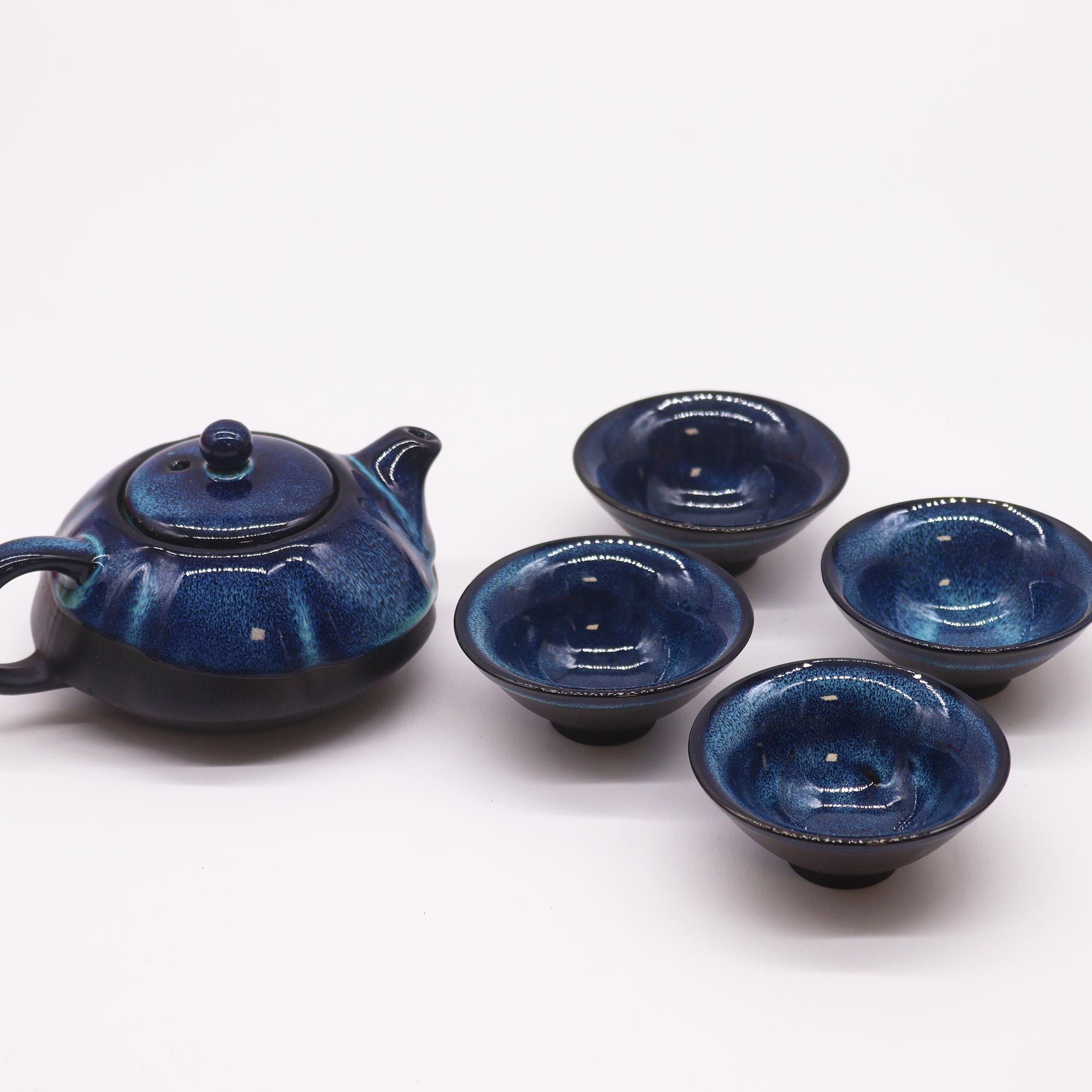 Herbal Blues Teapot Set with Beautiful Pot and Four Matching Cups