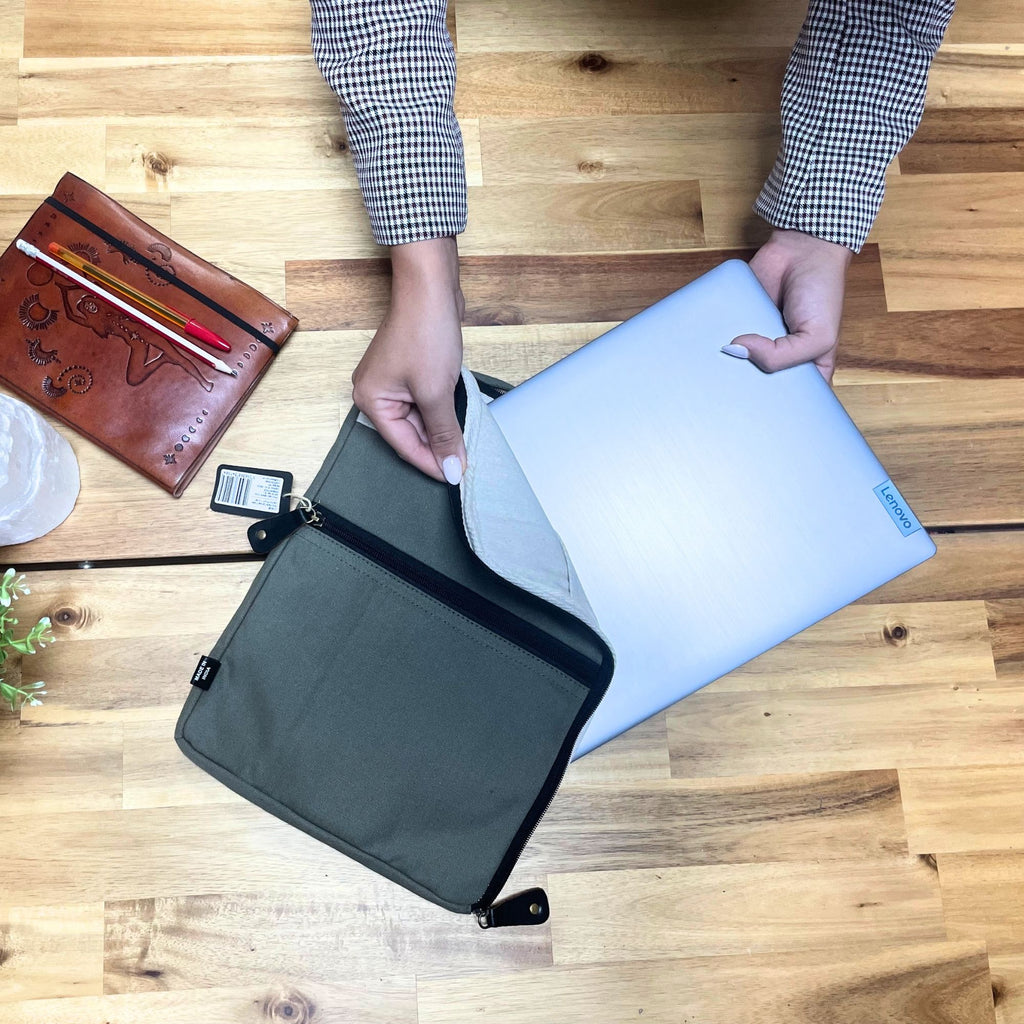 Canvas Travel Laptop Pouch in Olive for Easy On the Go Use