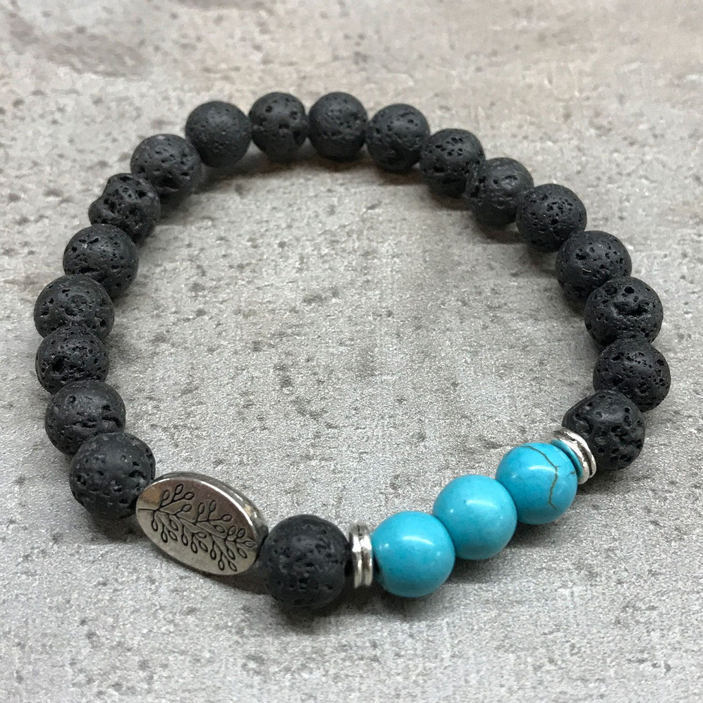 Lava Stone Bracelet with Leaf Turquoise for Aromatherapy Style