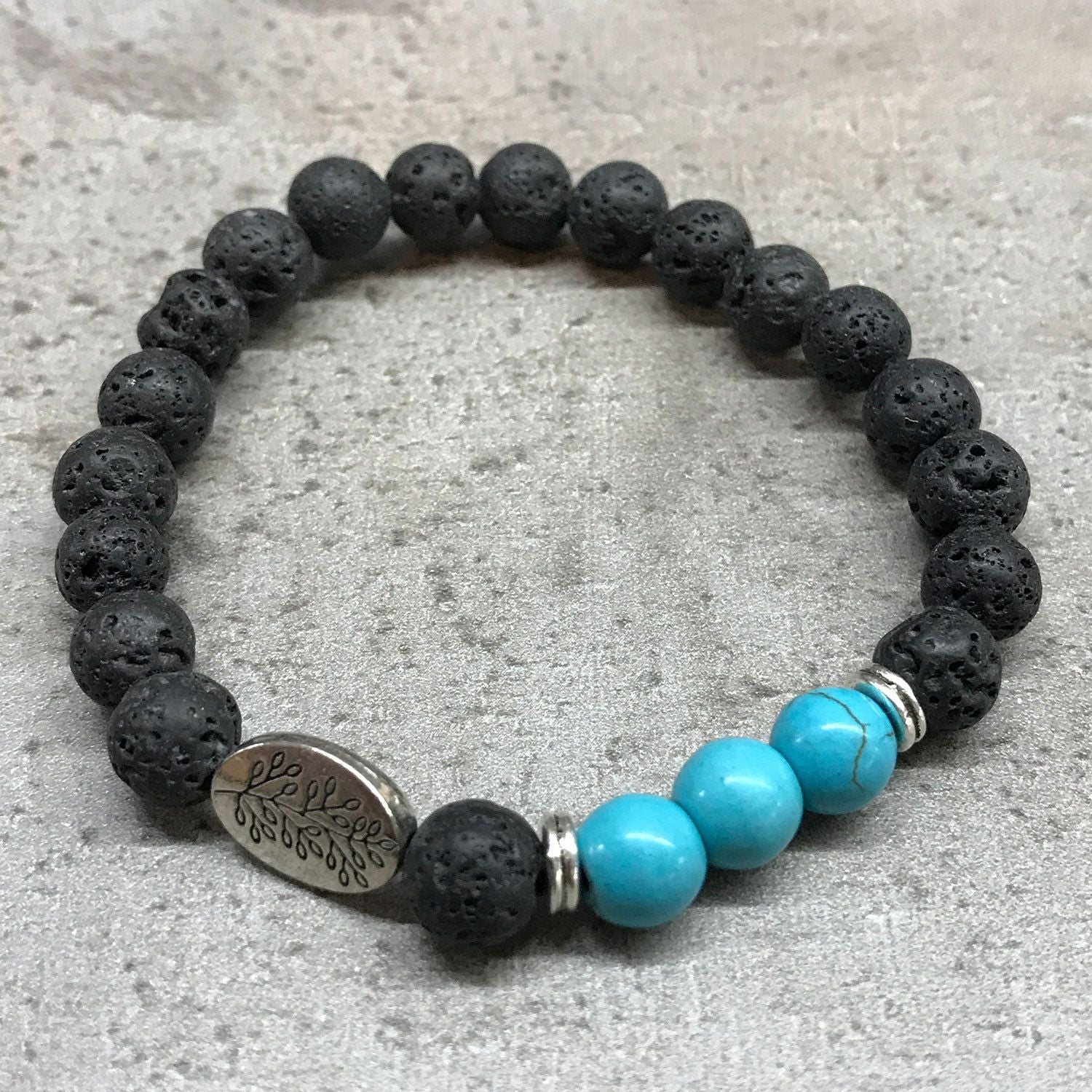 Lava Stone Bracelet with Leaf Turquoise for Aromatherapy Style