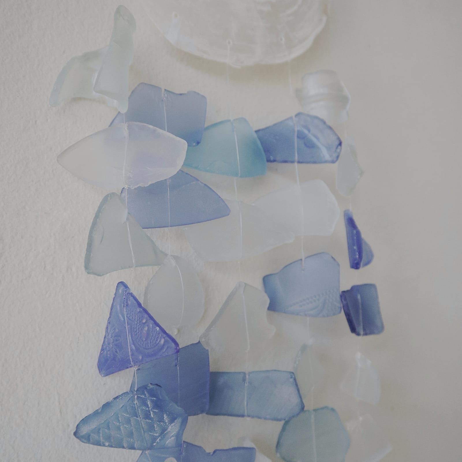 Recycled Glass Wind Chimes Copis & Glass Drop Blue & White