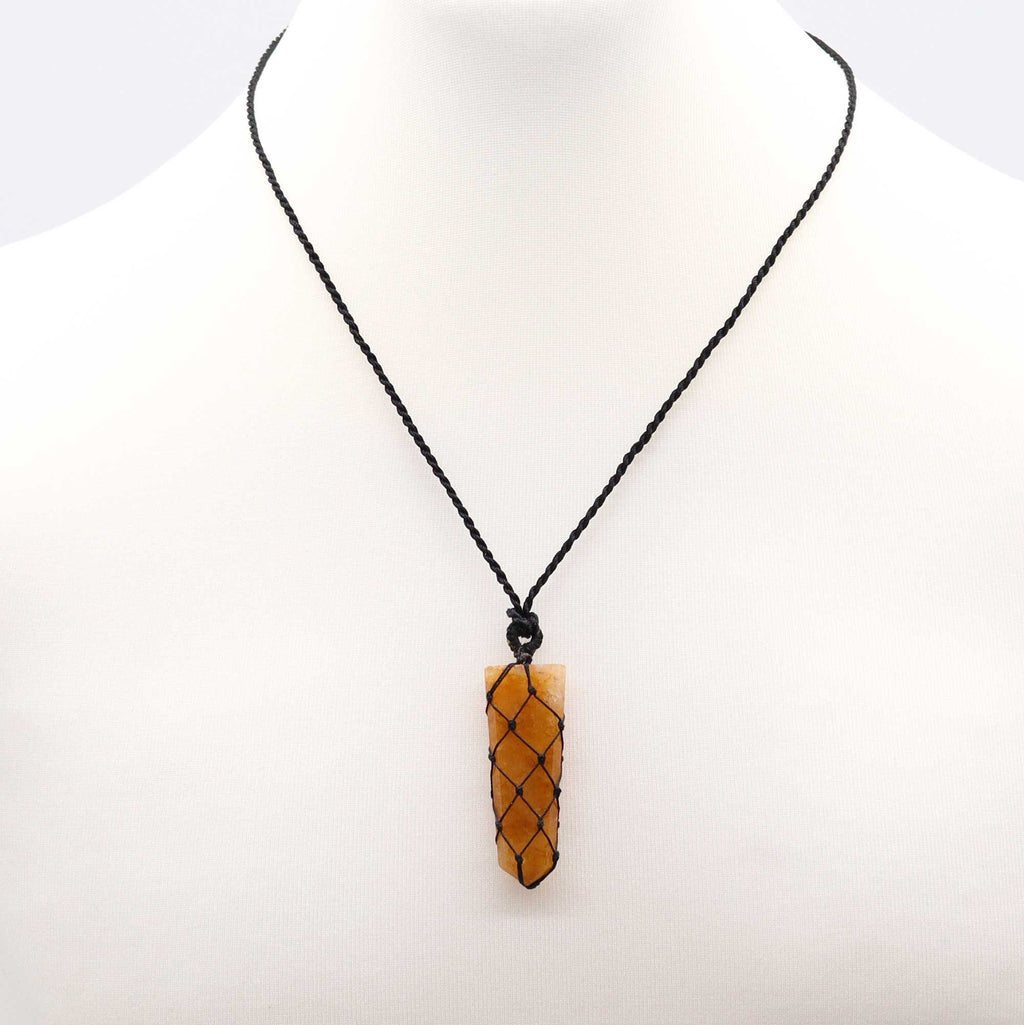 Laced Gemstone Flat Point Pendant with Radiant Golden Quartz