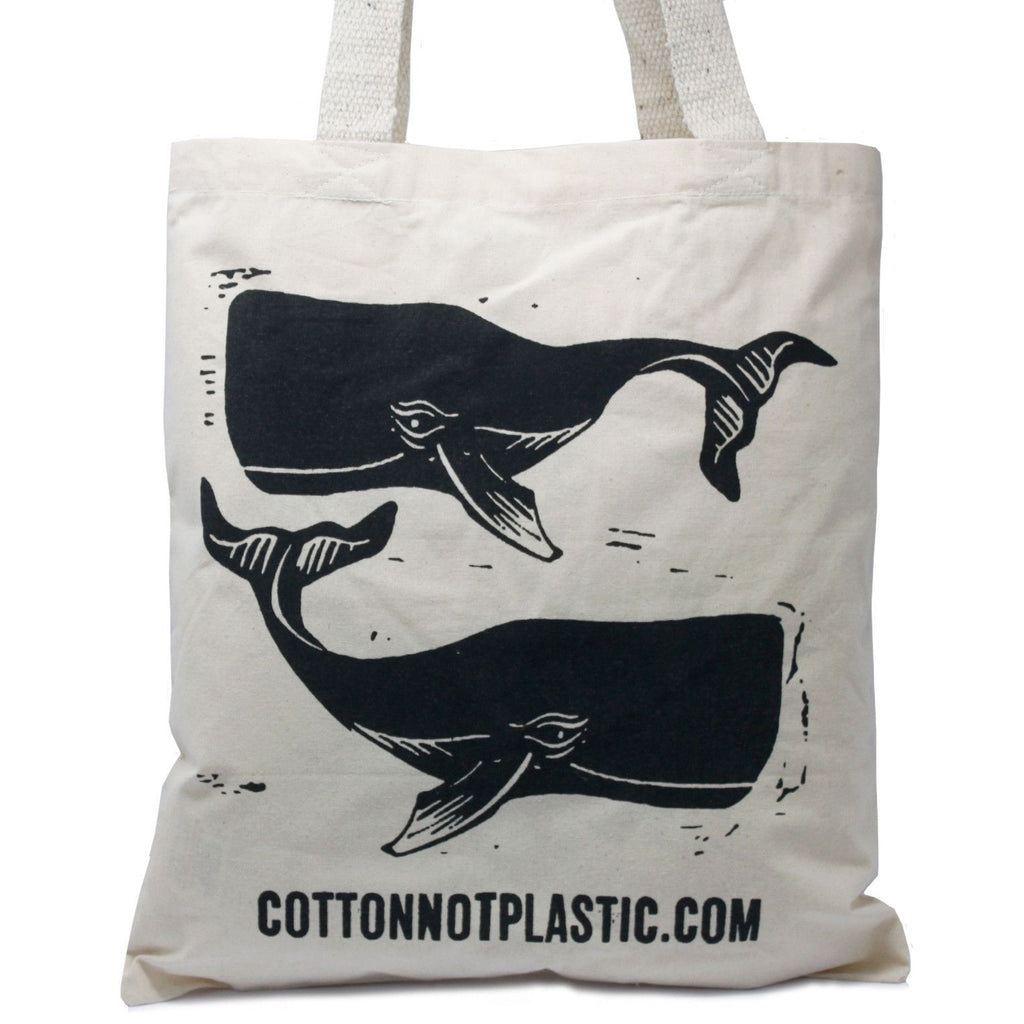 Eco Friendly Large Cotton Bag 6oz with Whales Design for Shopping