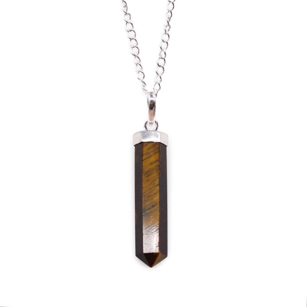 Gemstone Classic Point Pendant with Tiger Eye Design