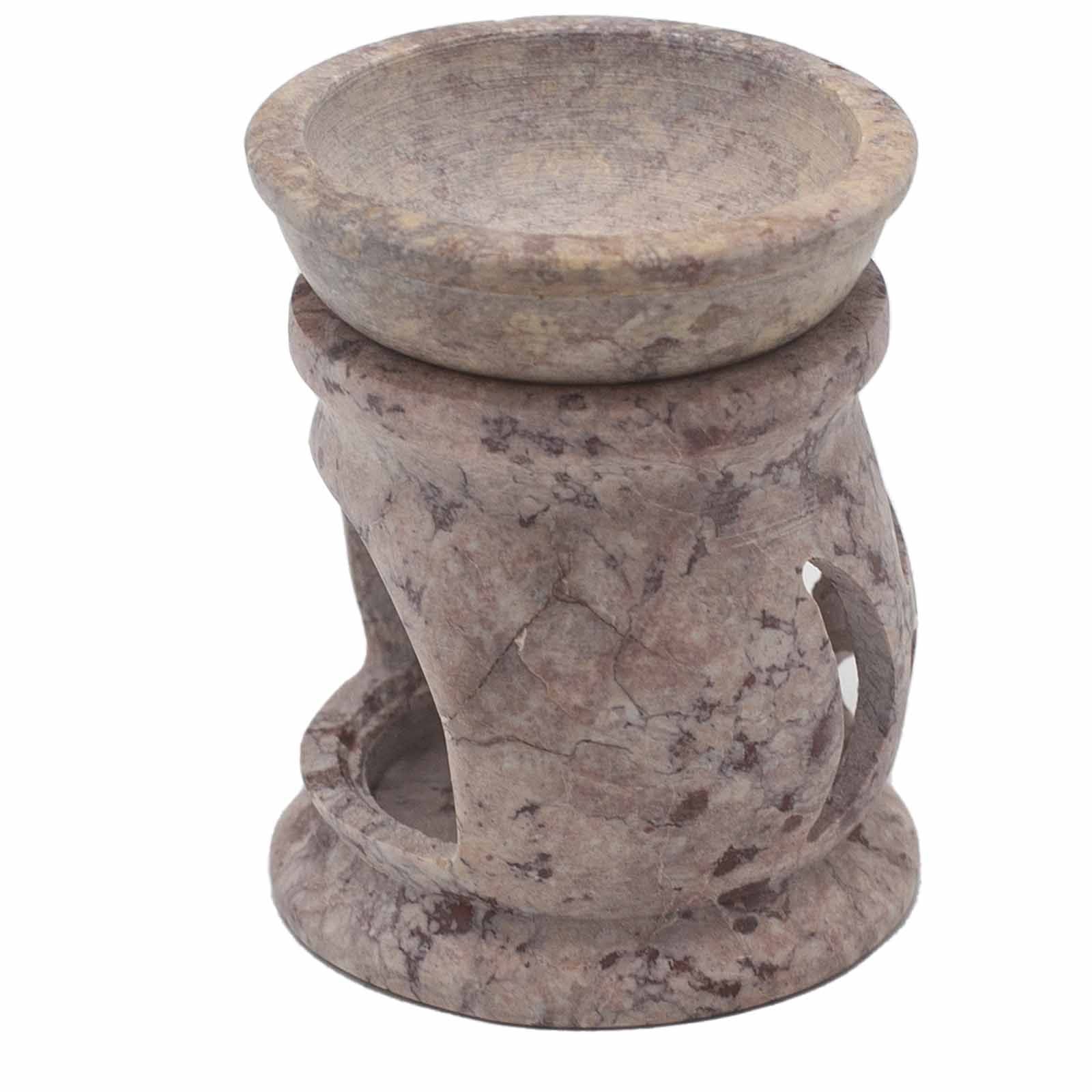 Small Soapstone Oil Burner 8cm with Three Moon Pentagon Design