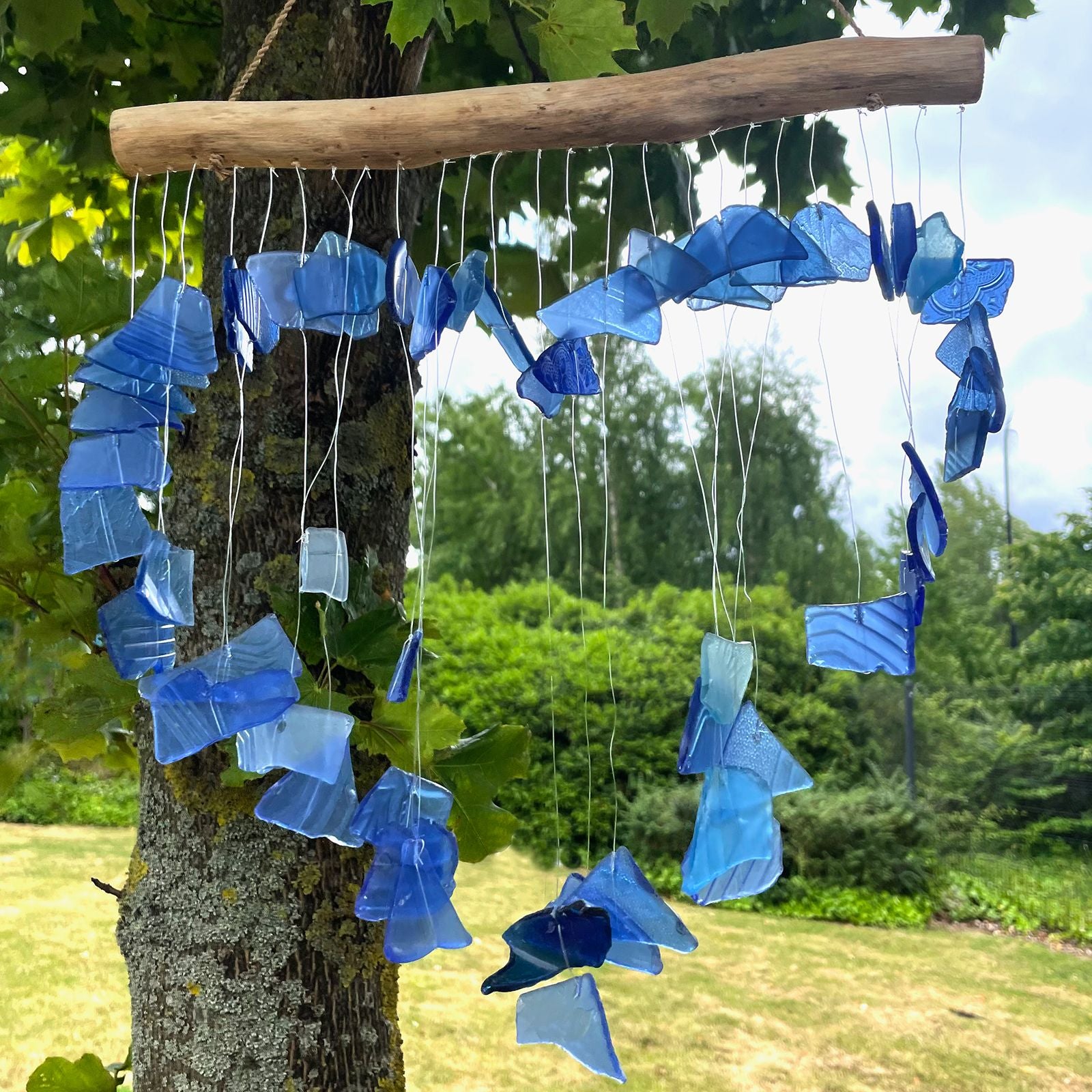 Love Chime Blue Recycled Glass Wind Chimes for Outdoor Decor