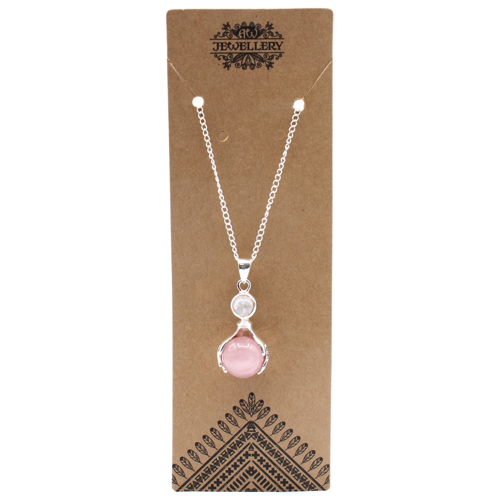 Gemstone Healing Hands Pendant with Rose Quartz and Silver Chain