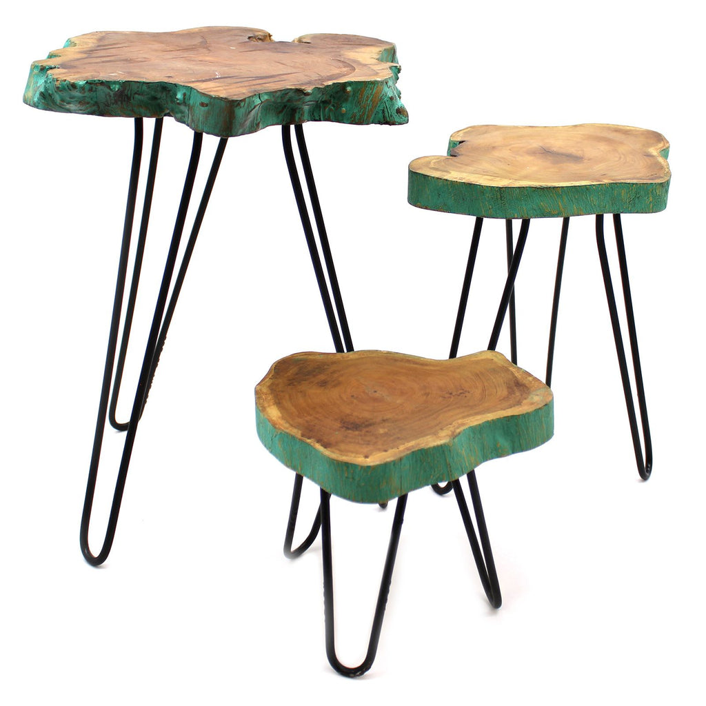 Set of 3 Greenwash Gamal Wooden Plant Stands for Home Decor