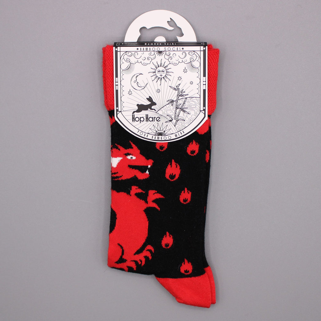 Hop Hare Bamboo Socks S/M Red with Unique Dragon Design for Comfort