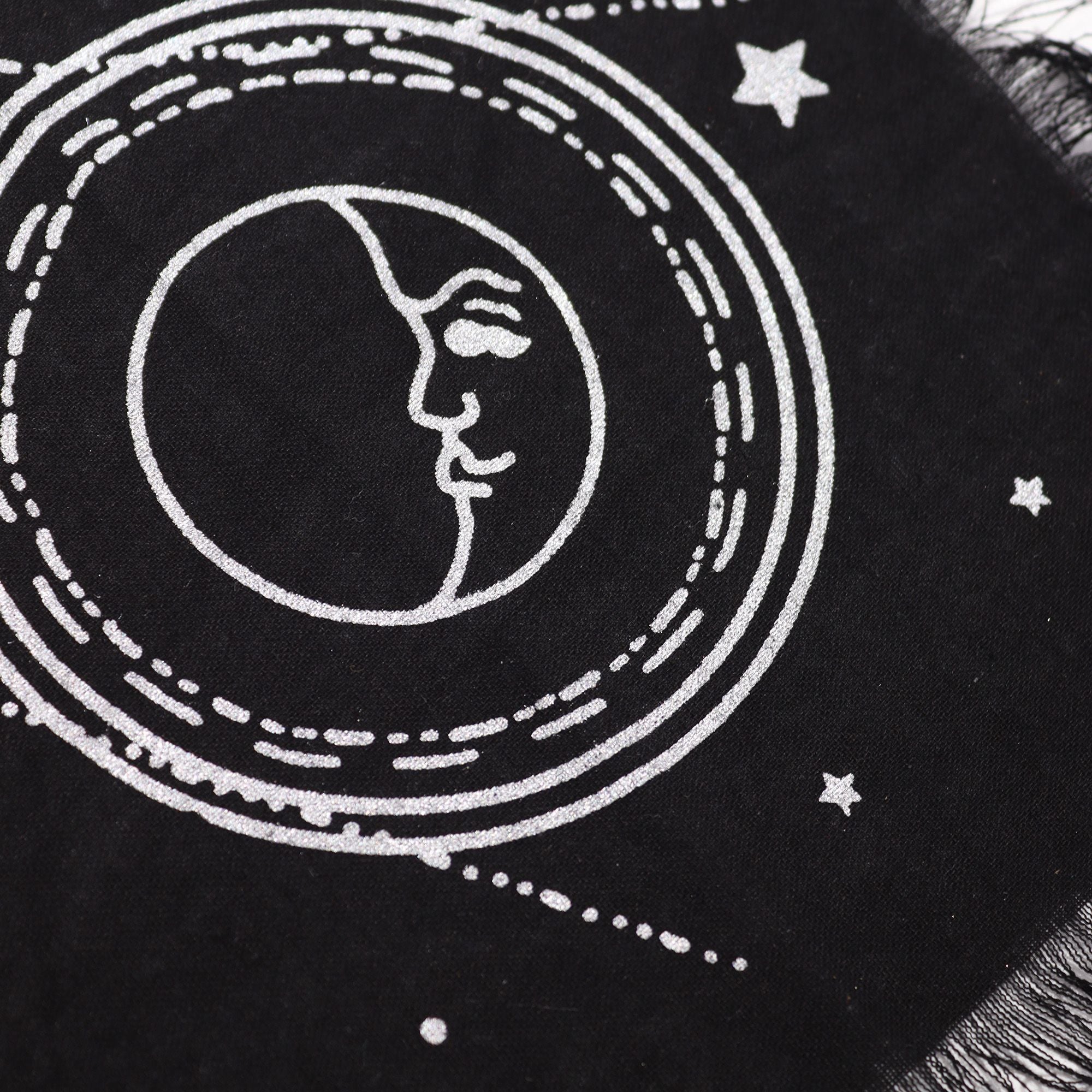 Esoteric Fringed Altar Cloth Featuring Moon and Sun Chart Design