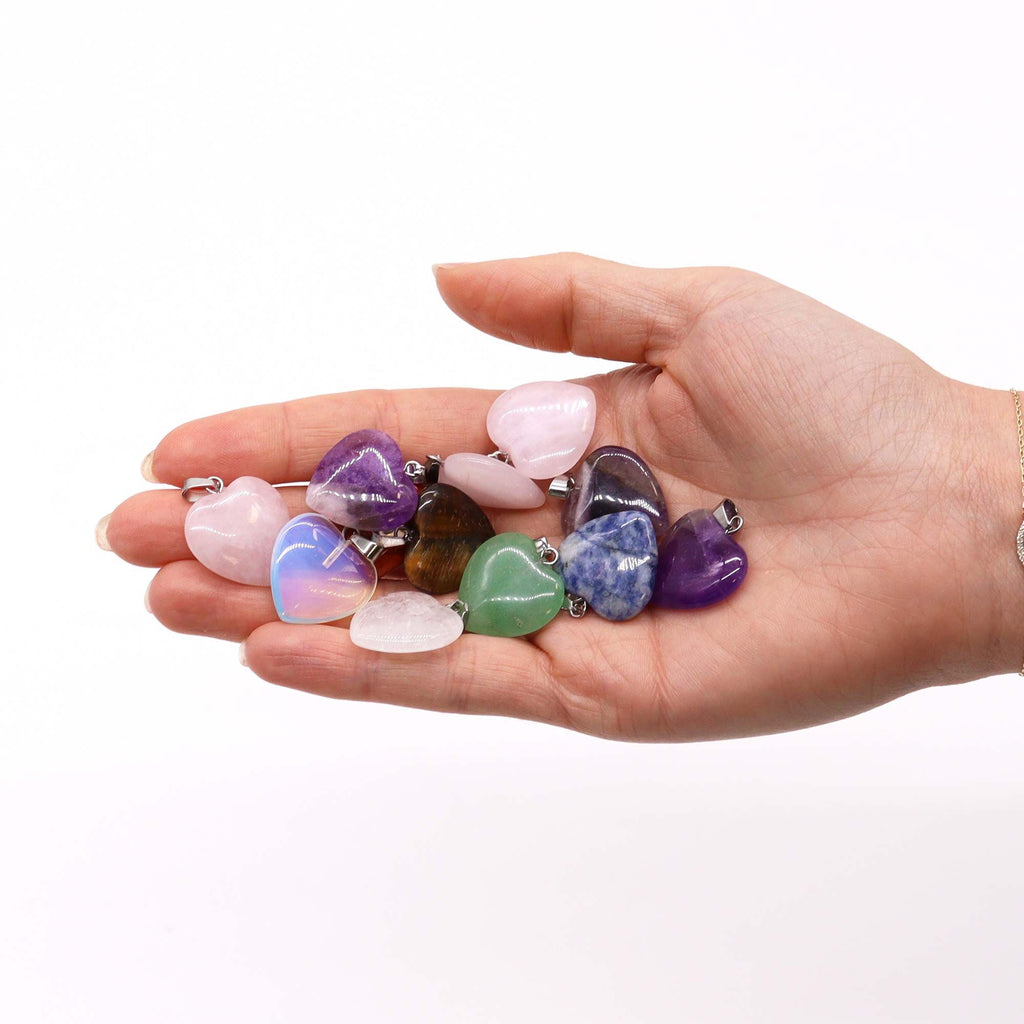 Gemstone Heart Pendants Assorted Set of 12 for Unique Crafting