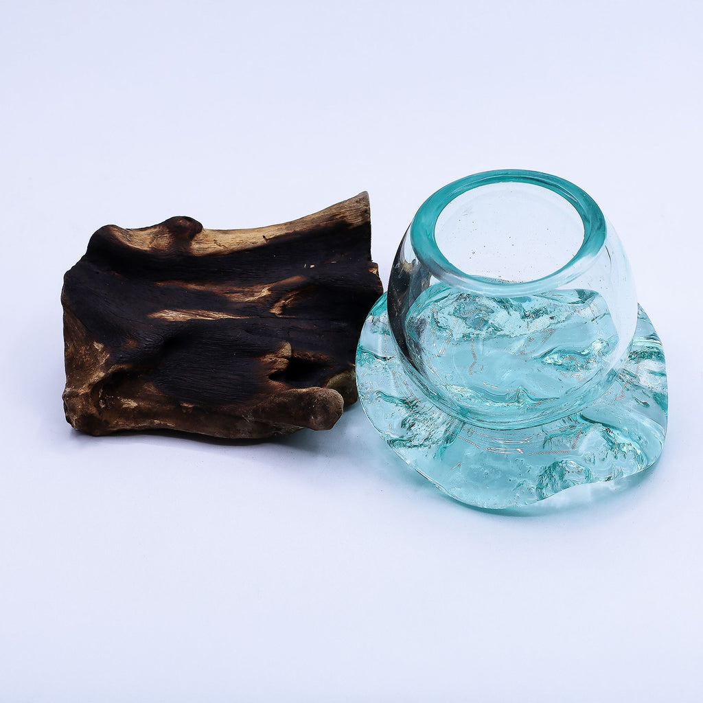 Molten Glass Mini Goldfish Bowl on Wood for Unique Décor