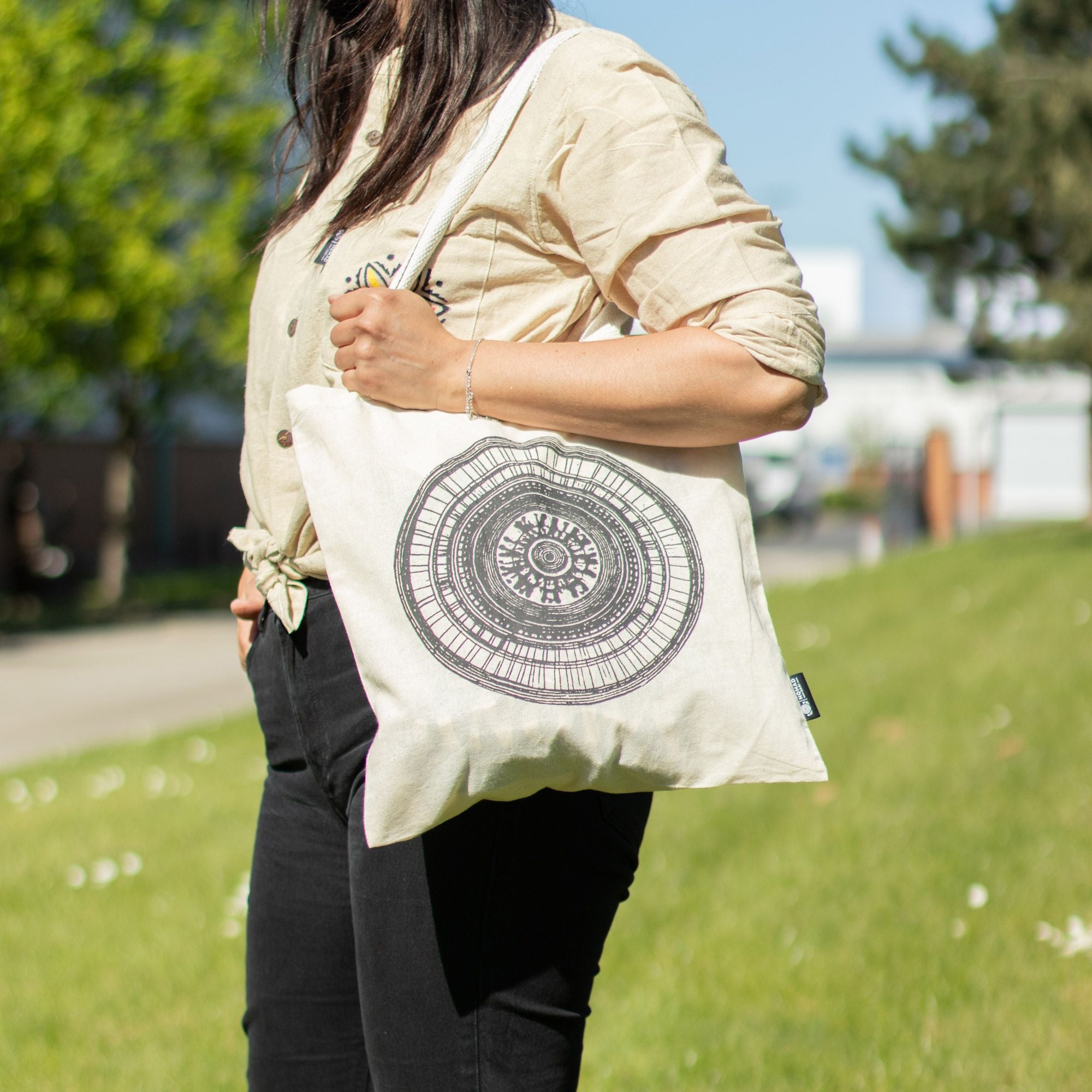 Nomad Sari Urban Mandala Tote Bag in Natural Cotton Design
