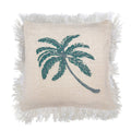 Linen Cushion Cover 45x45cm with Palm Tree and Fringe Design