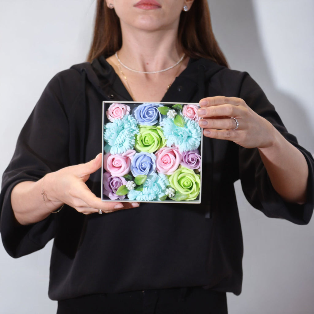 Square Box Baby Blessings Blues Soap Flower Gift Set for Newborns