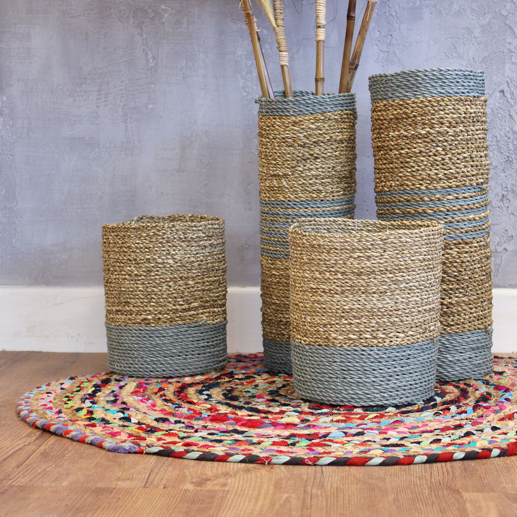 Seagrass & Abu Abu Raffia Set with 2 Vases and 2 Bins for Storage