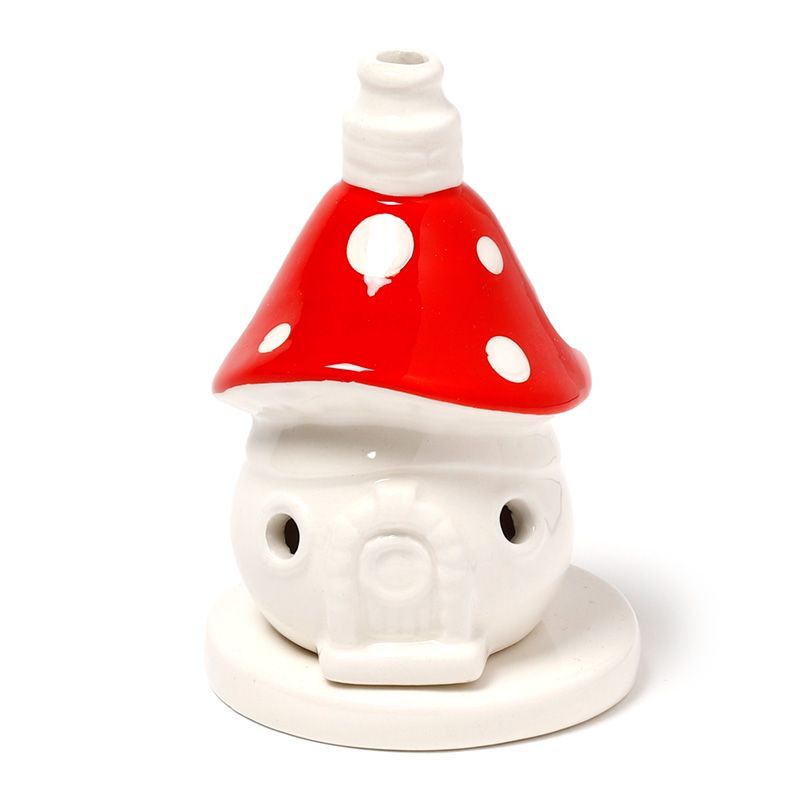 Fairy Toadstool House Ceramic Incense Cone Burner for Decor