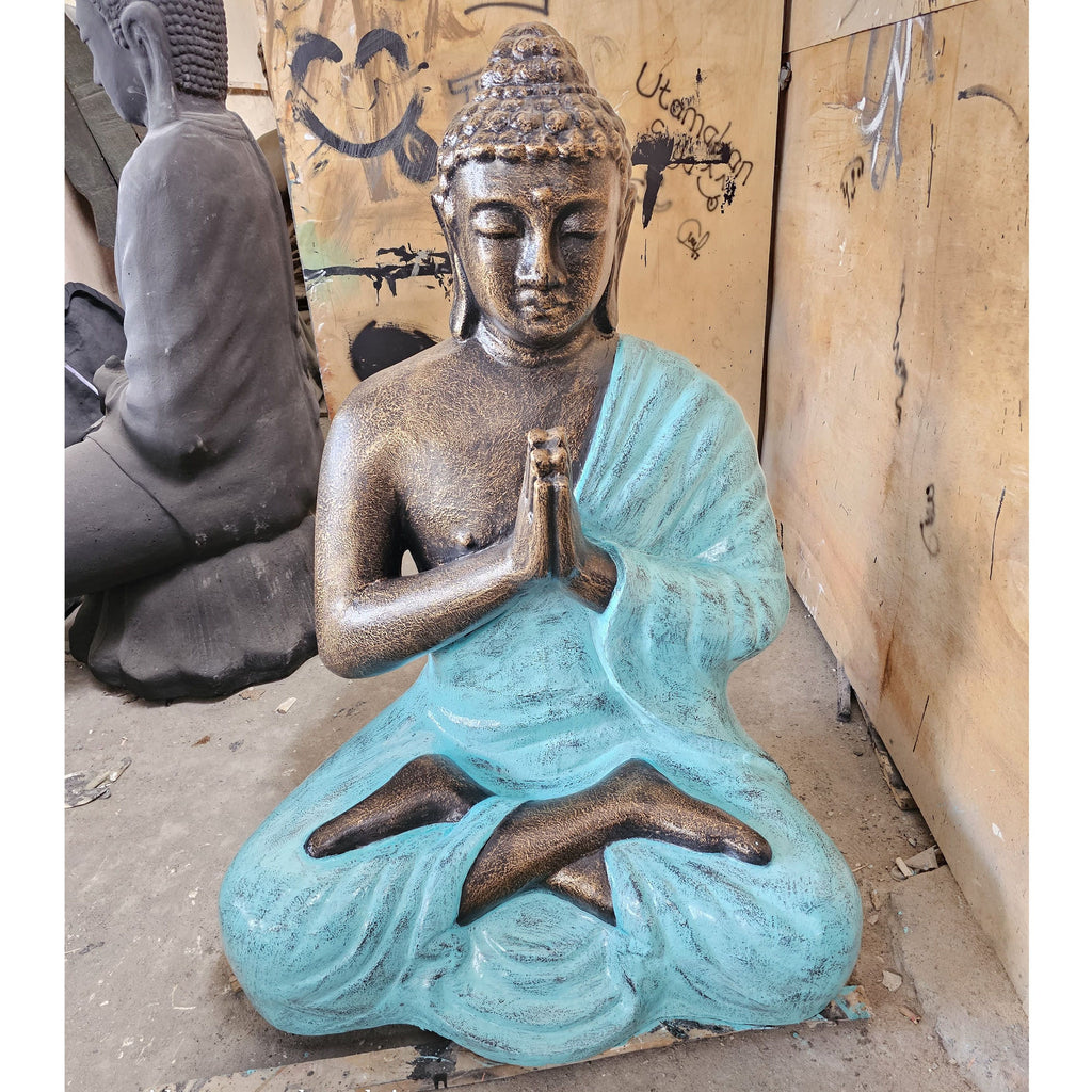 Med Large Turquoise & Gold Praying Buddha Statue 1.2m Tall