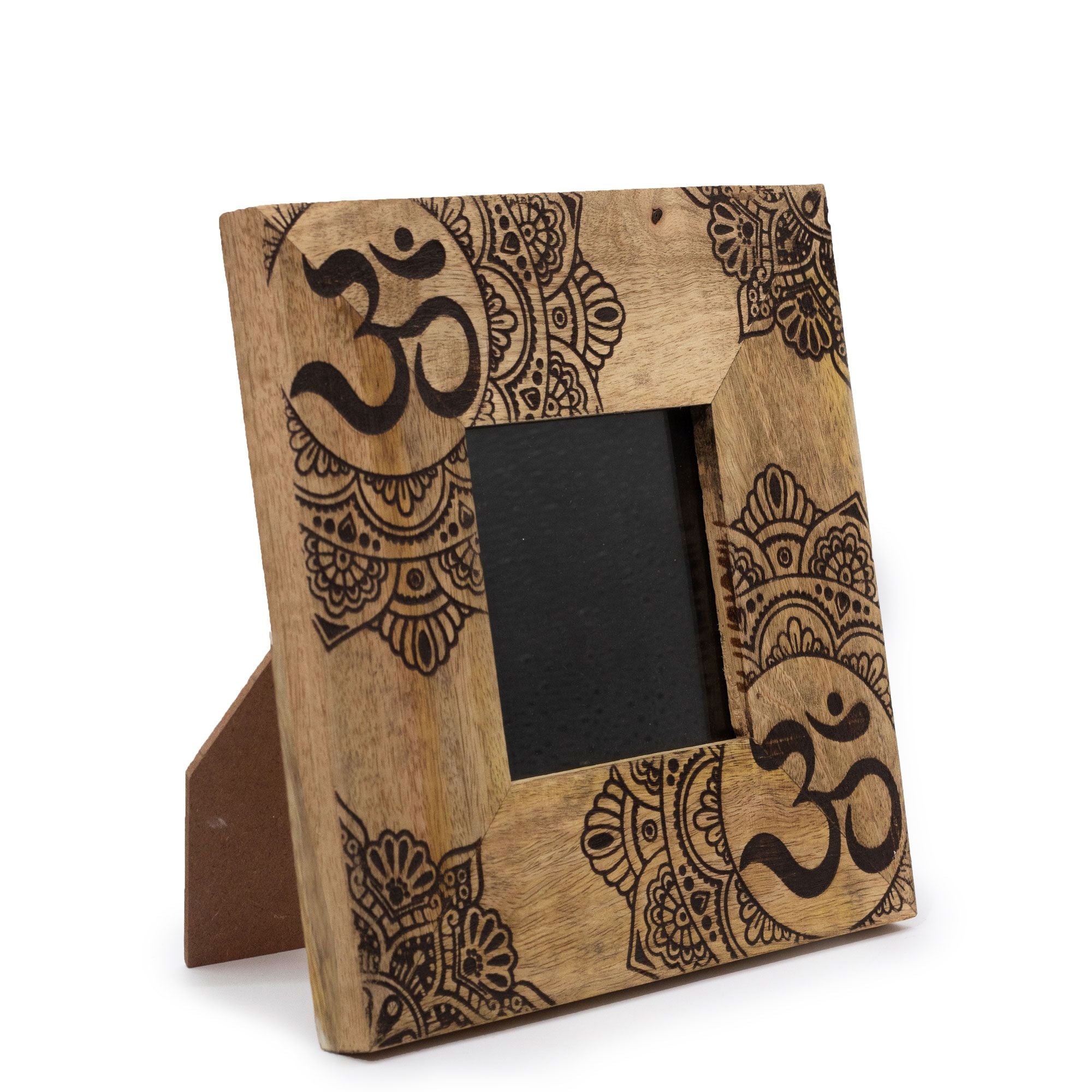 Small Black Mango Wood Picture Frame with Mandala Design for 10x10cm