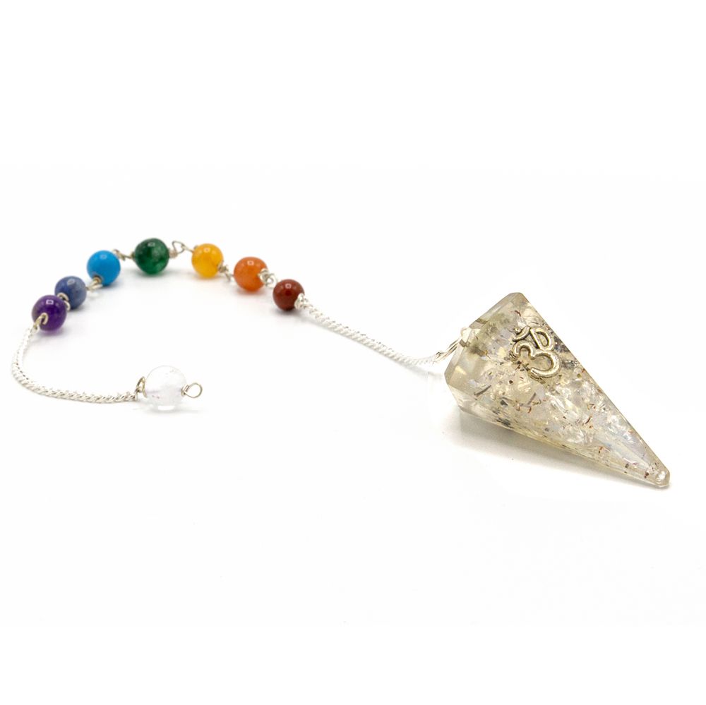 Orgonite Power Chakra Pendulum with Intricate Chakra Symbols