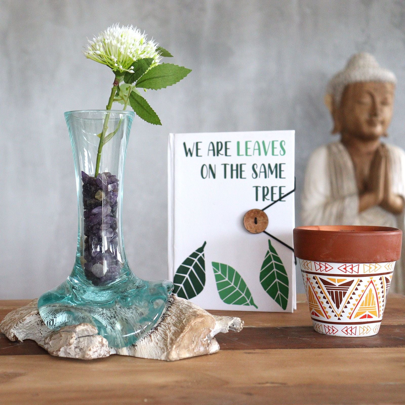 Small Molten Glass Vase on Whitewash Wood for Home Decor