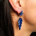 Royal Blue Vintage Glass Long Drop Earrings with Elegant Design